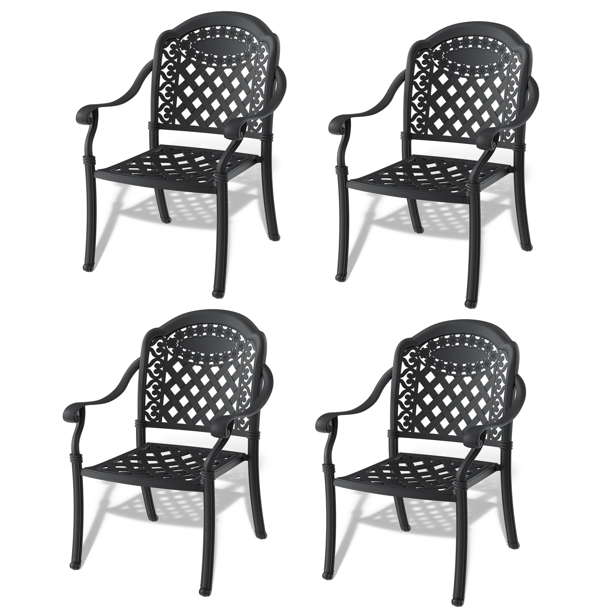 4-Piece Cast Aluminum Patio Dining Set - Black Frame with Colorful Cushions for Outdoor Entertaining & Backyard Relaxation