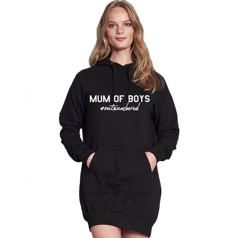 CLR Mum Of Boys Outnumbered Hoodie Dress - Comfortable Women's Sweatshirt Dress for Moms with Sons | Perfect for Casual Wear, Family Outings & Relaxing at Home