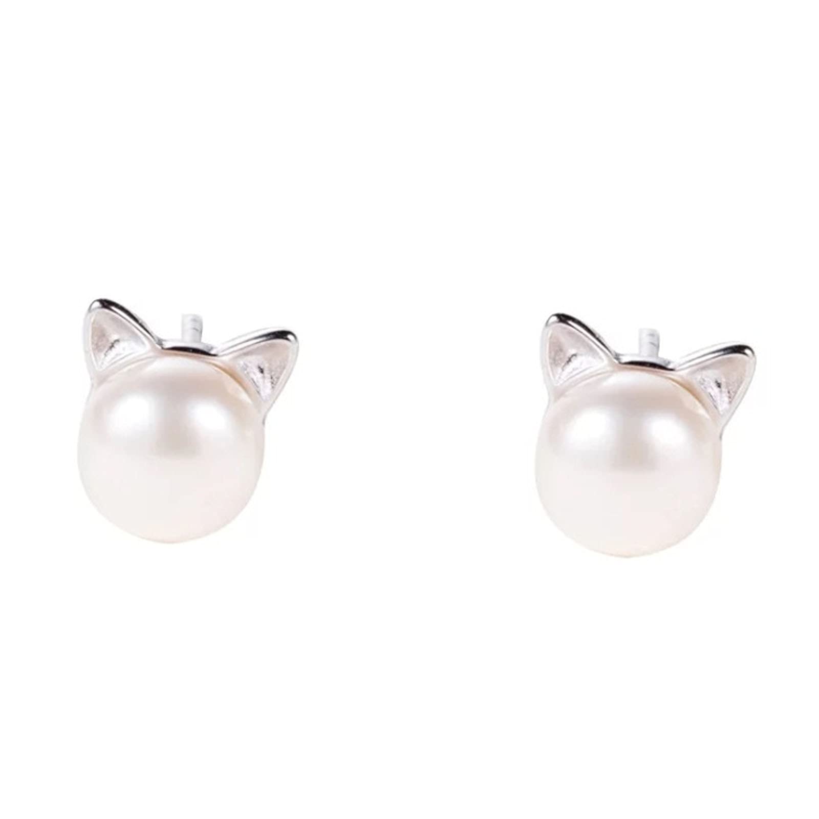 925 Sterling Silver Cat Stud Earrings with Pearl - Cute Hoop Earrings for Women & Baby Girls - Perfect for Gifts, Parties & Everyday Wear