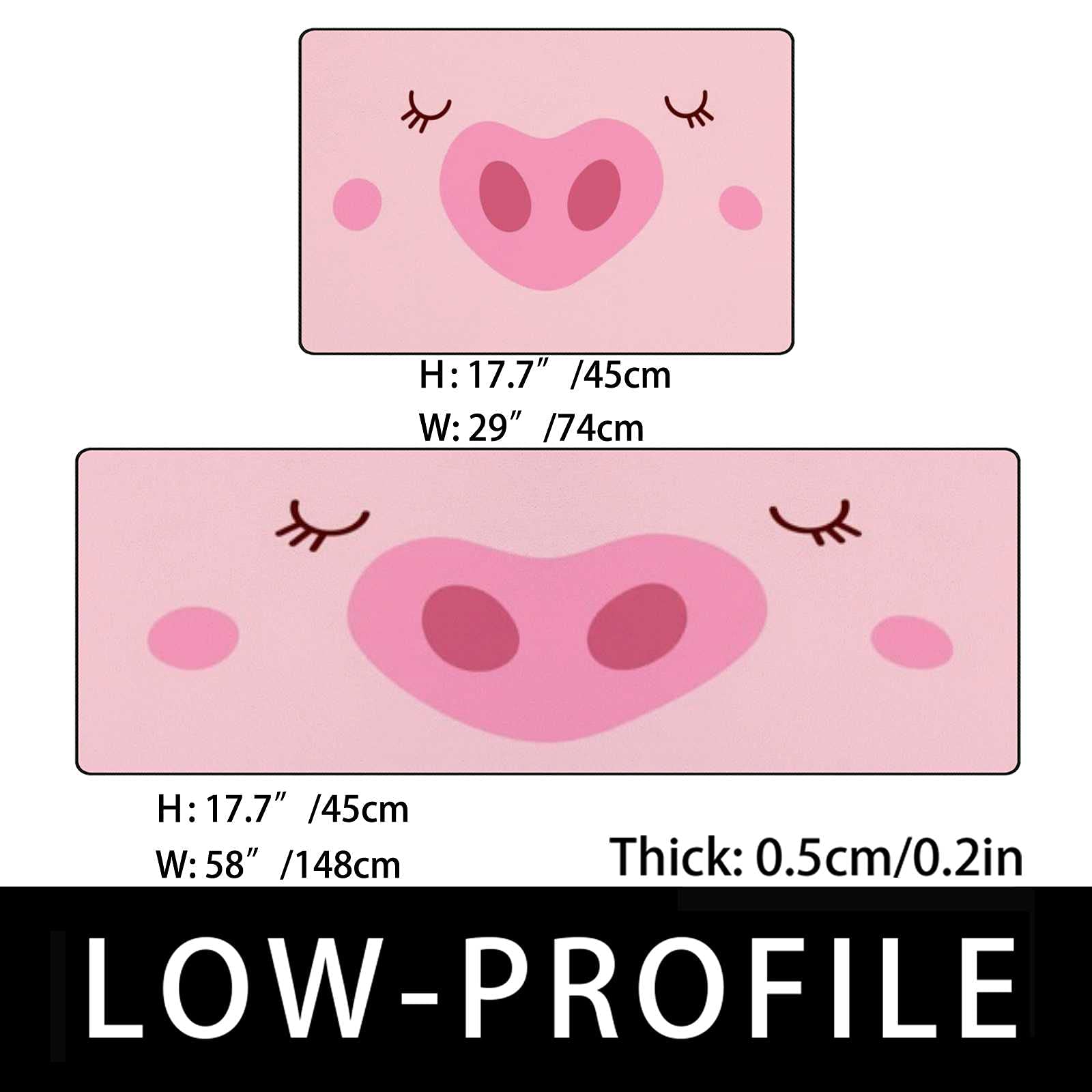 Non-Slip Anti-Fatigue Kitchen Rugs Set of 2 - Cushioned Water Absorbent Comfort Foam Floor Mats (17.7x58 & 17.7x29 Inches) with Adorable Pig Face Design - Perfect for Kitchen, Laundry Room & Entryway