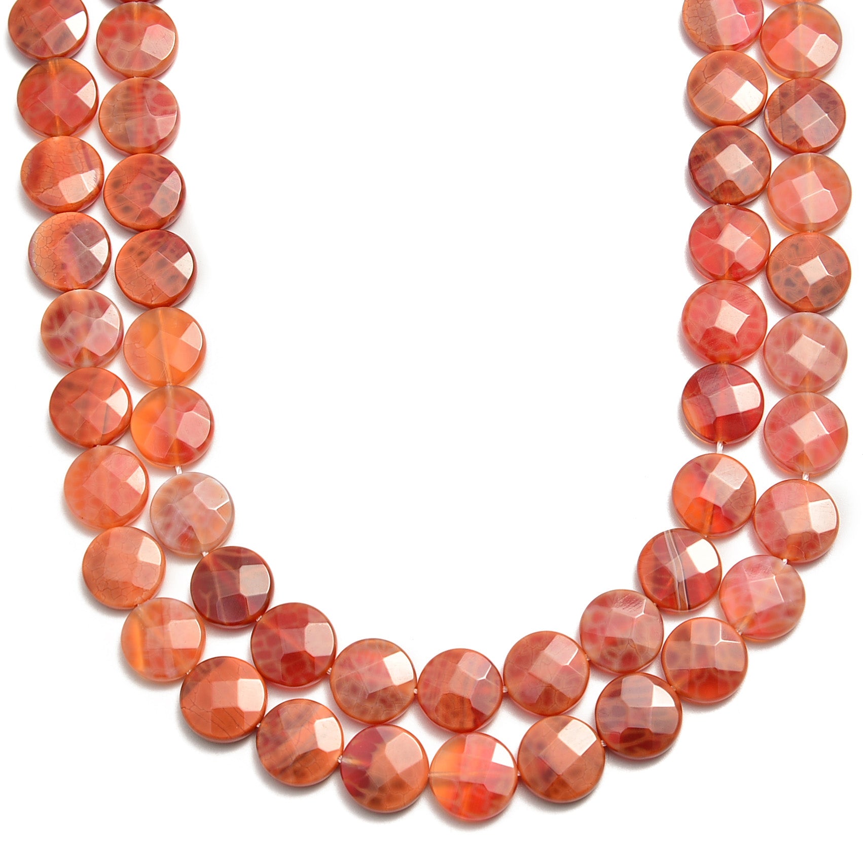 Burnt Orange Fire Agate Faceted Flat Round Coin Beads - 10mm, 12mm, 15.5mm Strand - Jewelry Making Supplies for Necklaces, Bracelets & DIY Crafts