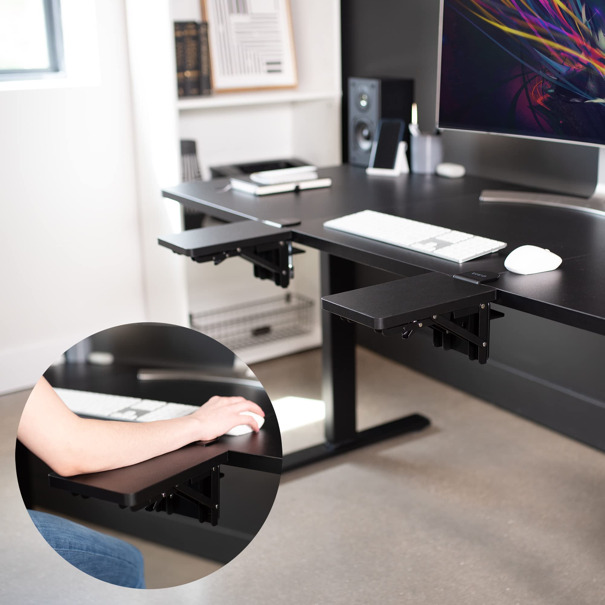 VIVO Clamp-on 6 x 9 inch Desk Extender with Wrist Support - Black Adjustable Armrest Tray for Sit Stand Desks (Includes 11 Clamps) | Perfect for Office Work, Gaming & Home Workspace Ergonomics