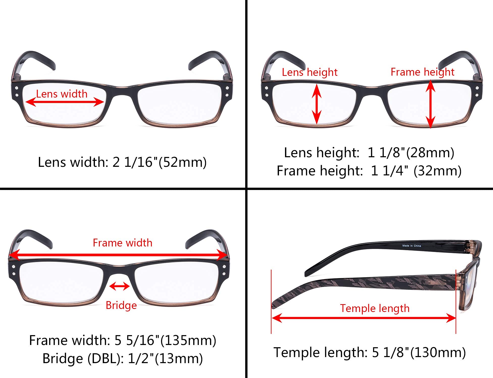 4-Pack Rectangular Reading Glasses with Spring Hinges - Blue Light Blocking & Anti-Glare for Computer, Reading & Office Use - Includes Sunshine Readers Case