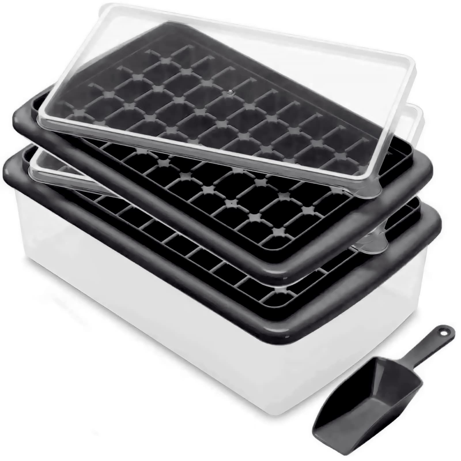 BPA-Free Ice Cube Tray with Lid and Bin - 110 Large Ice Cube Molds for Freezer, Includes Scoop & Cover (Black) - Perfect for Cocktails, Smoothies, and Cold Drinks