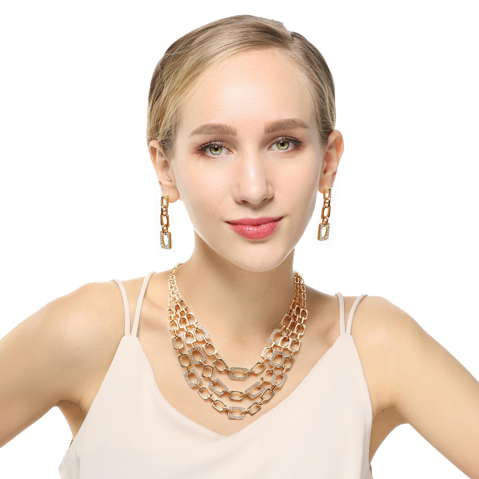 Elegant Gold Statement Necklace & Earrings Set for Women - Fashion Costume Jewelry for Bridal Party, Wedding, and Special Occasions
