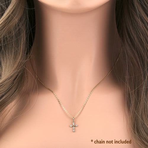 14K Solid Yellow Gold Cross Pendant with CZ Stones - Elegant Religious Jewelry for Women, Perfect for Gifts, Church, Weddings & Everyday Wear
