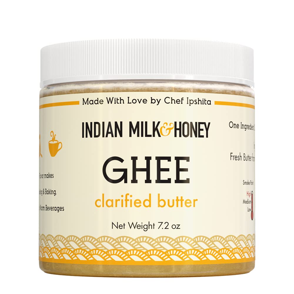 Organic Indian Milk & Honey Classic Ghee Butter - 100% Grass-Fed, 7.2 oz - Handcrafted, Locally Sourced, Lactose & Gluten Free - Pure Clarified Butter in Eco-Friendly PET Jar - Perfect for Keto, Paleo & Ayurvedic Cooking