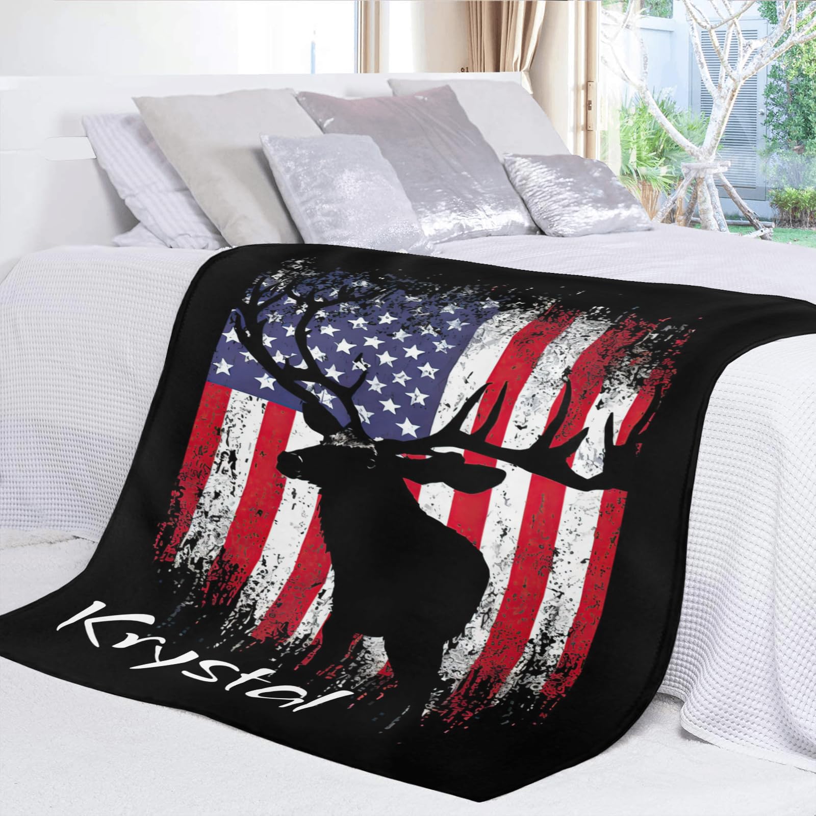 Custom Personalized Deer Flag Baby Blanket with Name - 30