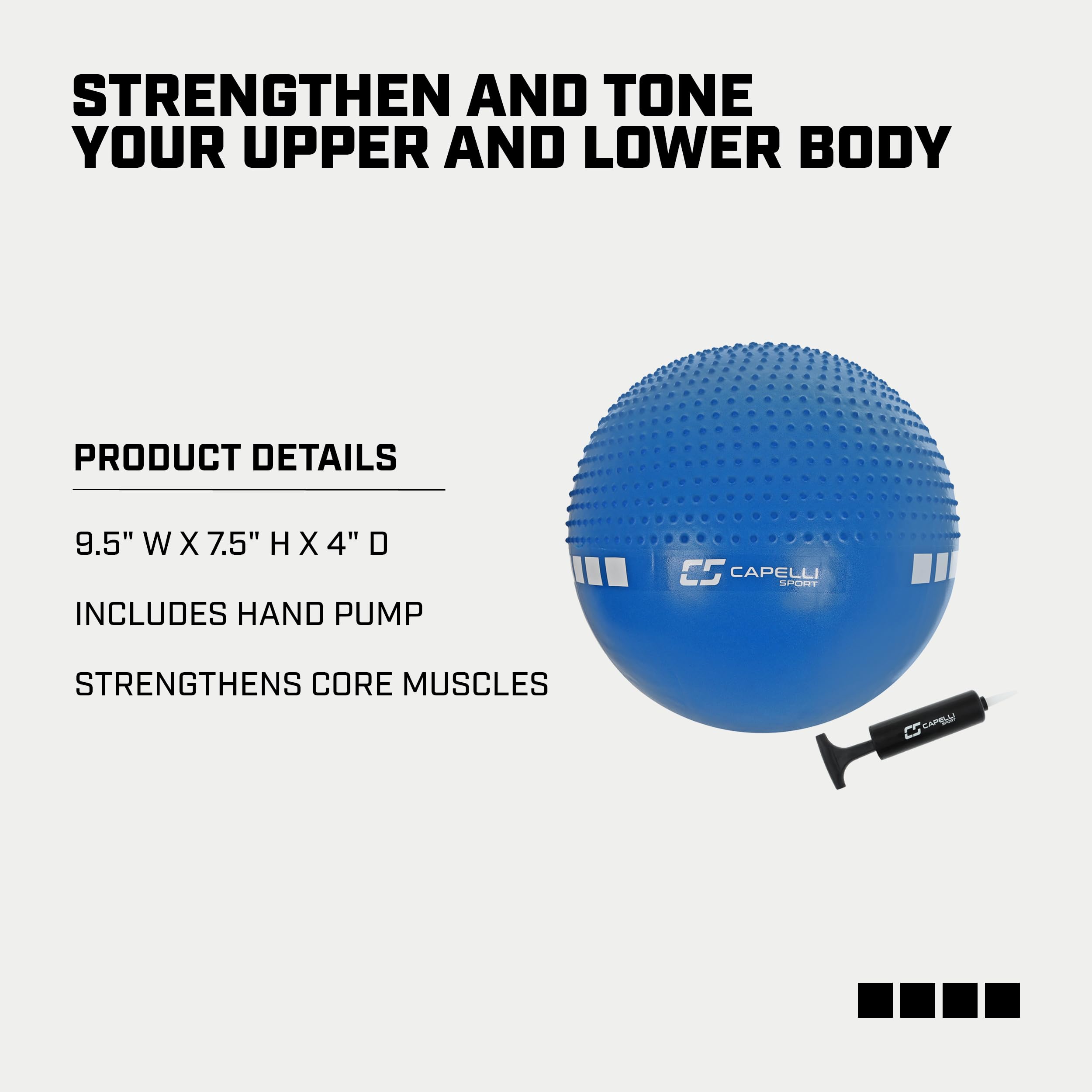 Capelli Sport Spiky Massage Ball - 2-in-1 Deep Tissue Massager & Exercise Ball with Quick Pump (Blue, 65cm) for Muscle Recovery, Yoga & Fitness Training