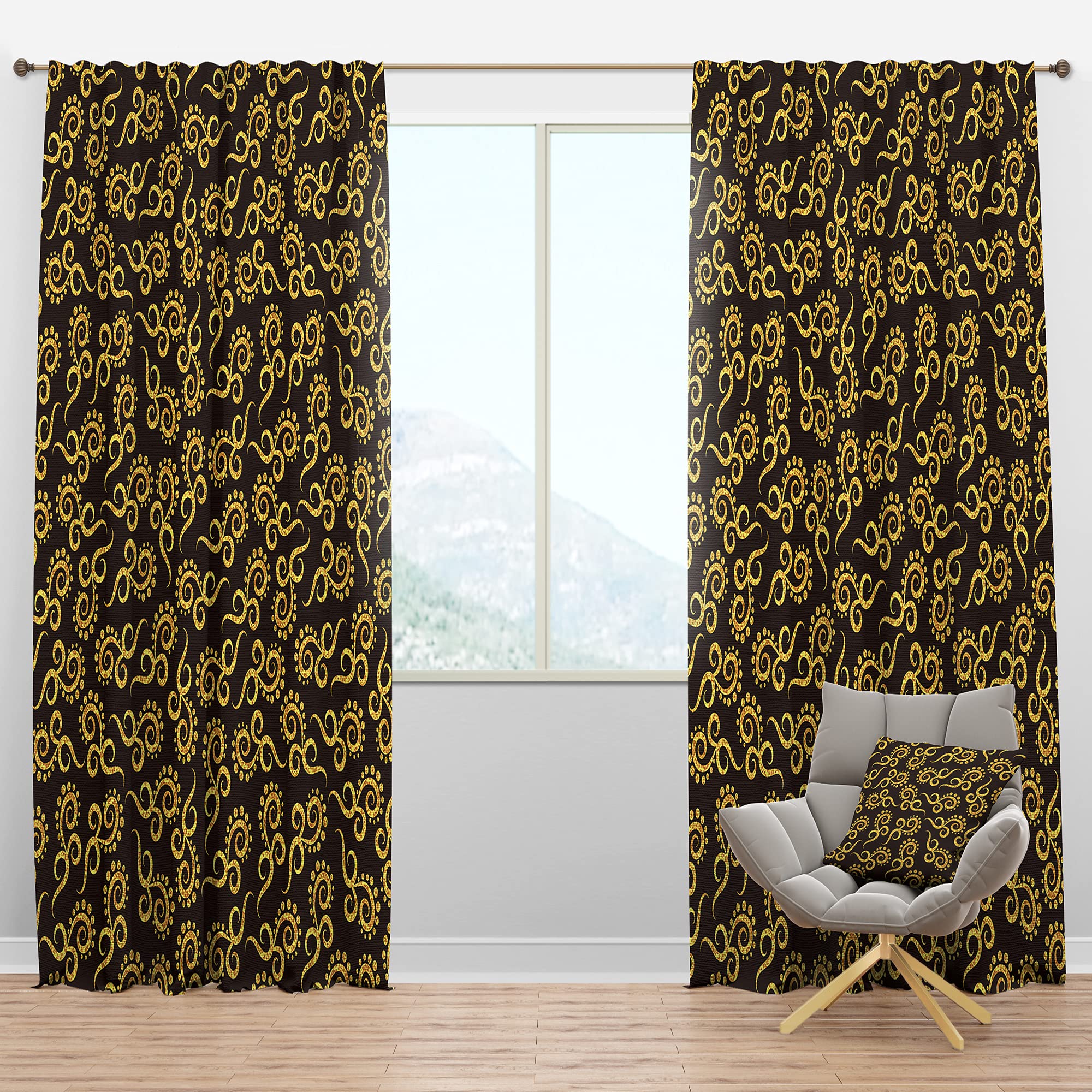DesignQ Blackout Curtains 'Gold and Black Swirl II' - Thermal Insulated Single Panel (52x120 inches) for Bedroom & Living Room - Noise Reducing & Energy Saving Window Drapes - Perfect for Home Theater, Nursery & Light Sleepers
