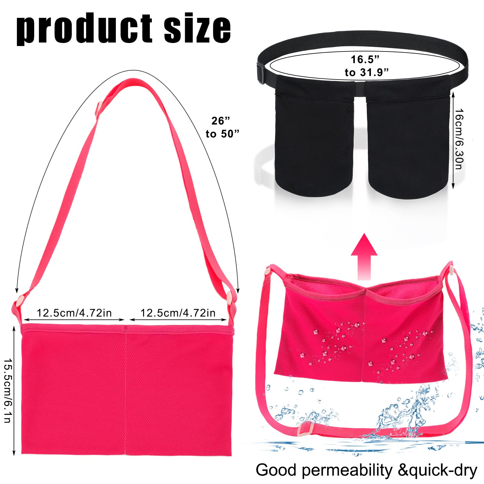 Tondiamo Adjustable Mastectomy Drain Holder Pouch with Shower Bag - Post-Surgery Recovery Drainage Pouch for Breast Cancer & Tummy Tuck - 2 Pockets (Black/Red) - Comfortable & Secure for Showering, Sleeping & Daily Activities