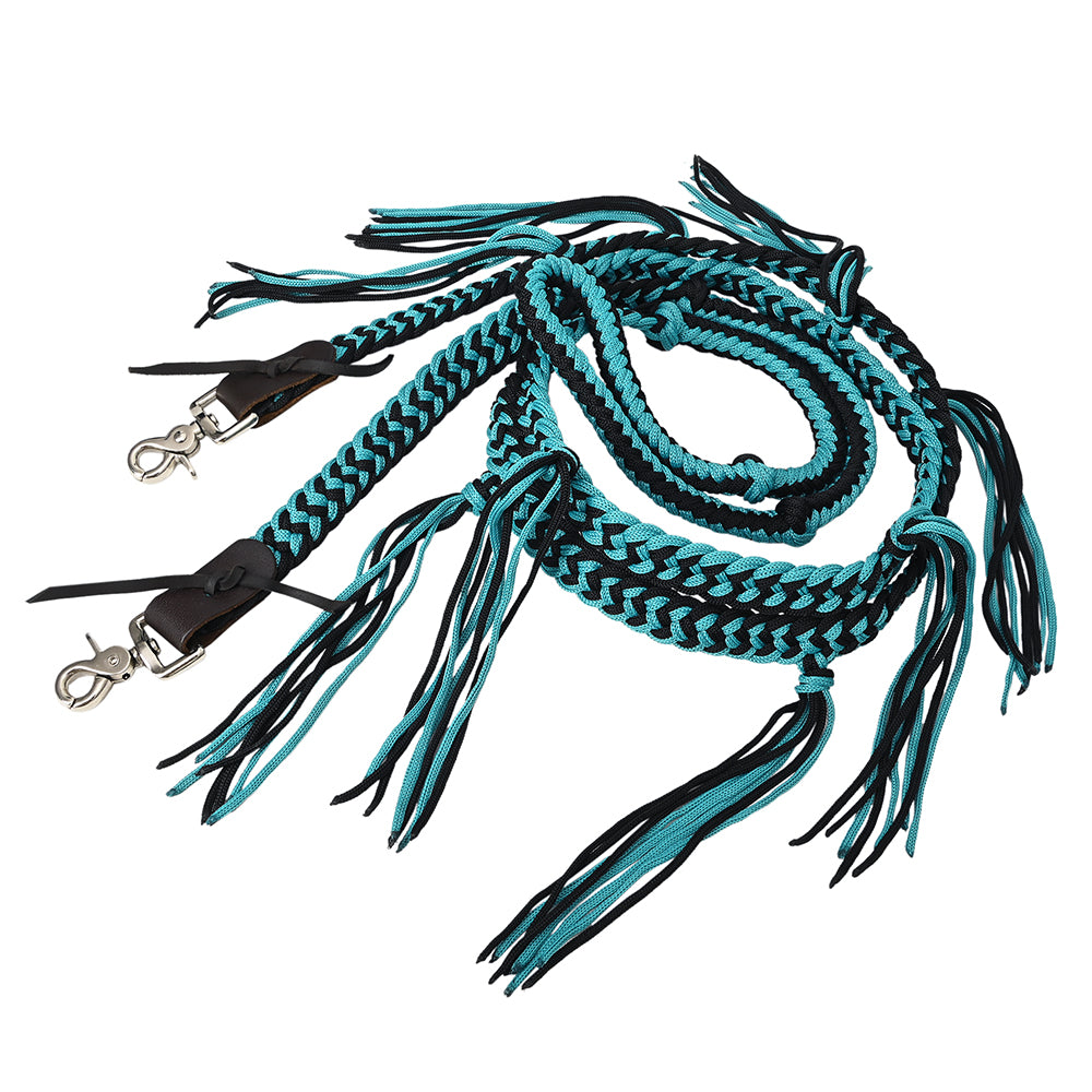 8 ft Hilason Western Horse Nylon Rope with Fringes & Snap - Black - Durable Training Lead for Horses, Ranch Work & Trail Riding