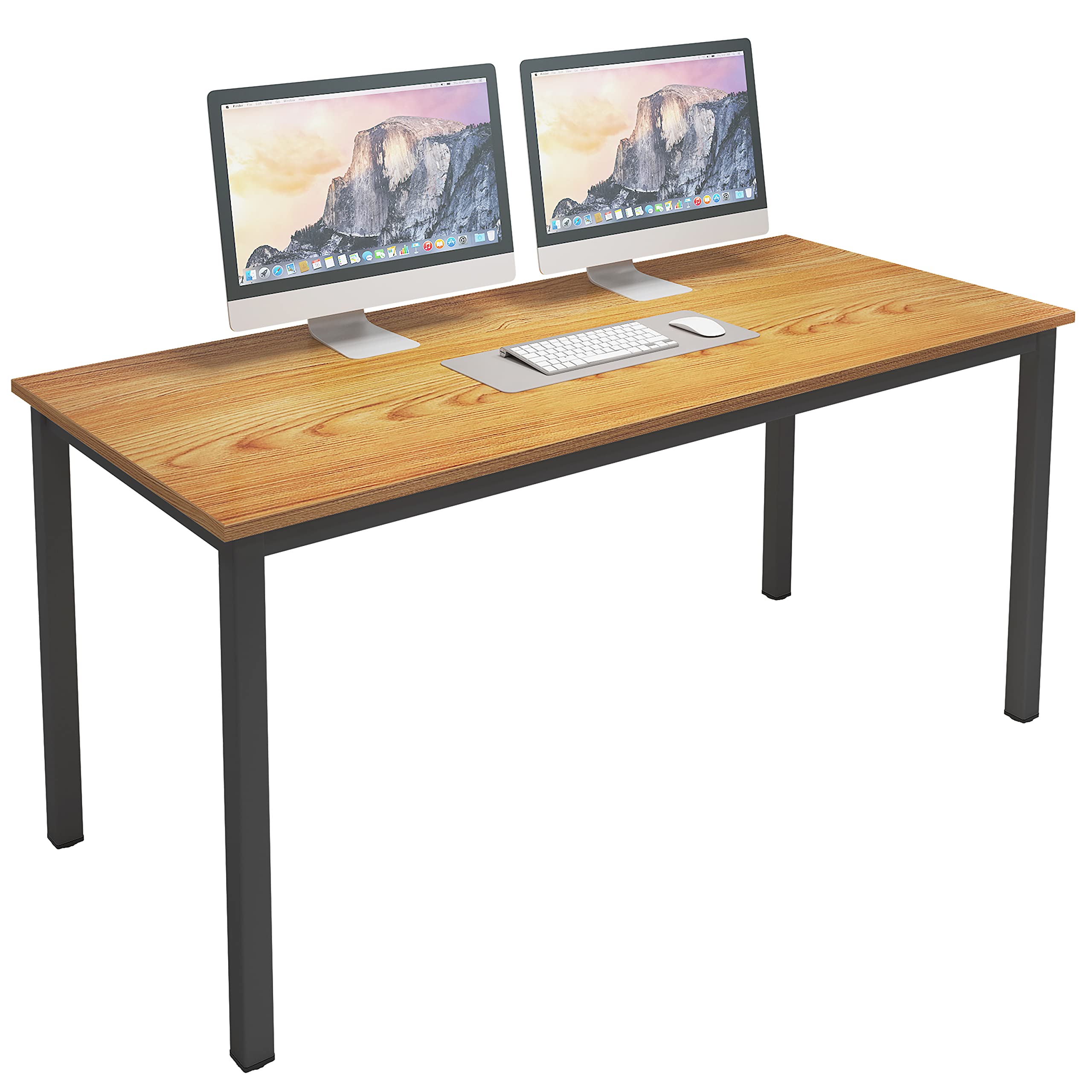 SogesHome 55 Inch Computer Desk - Sturdy Office Desk with Large Work Surface, Home Office Workstation & Writing Table in Teak Finish - Perfect for Remote Work, Gaming & Study Spaces