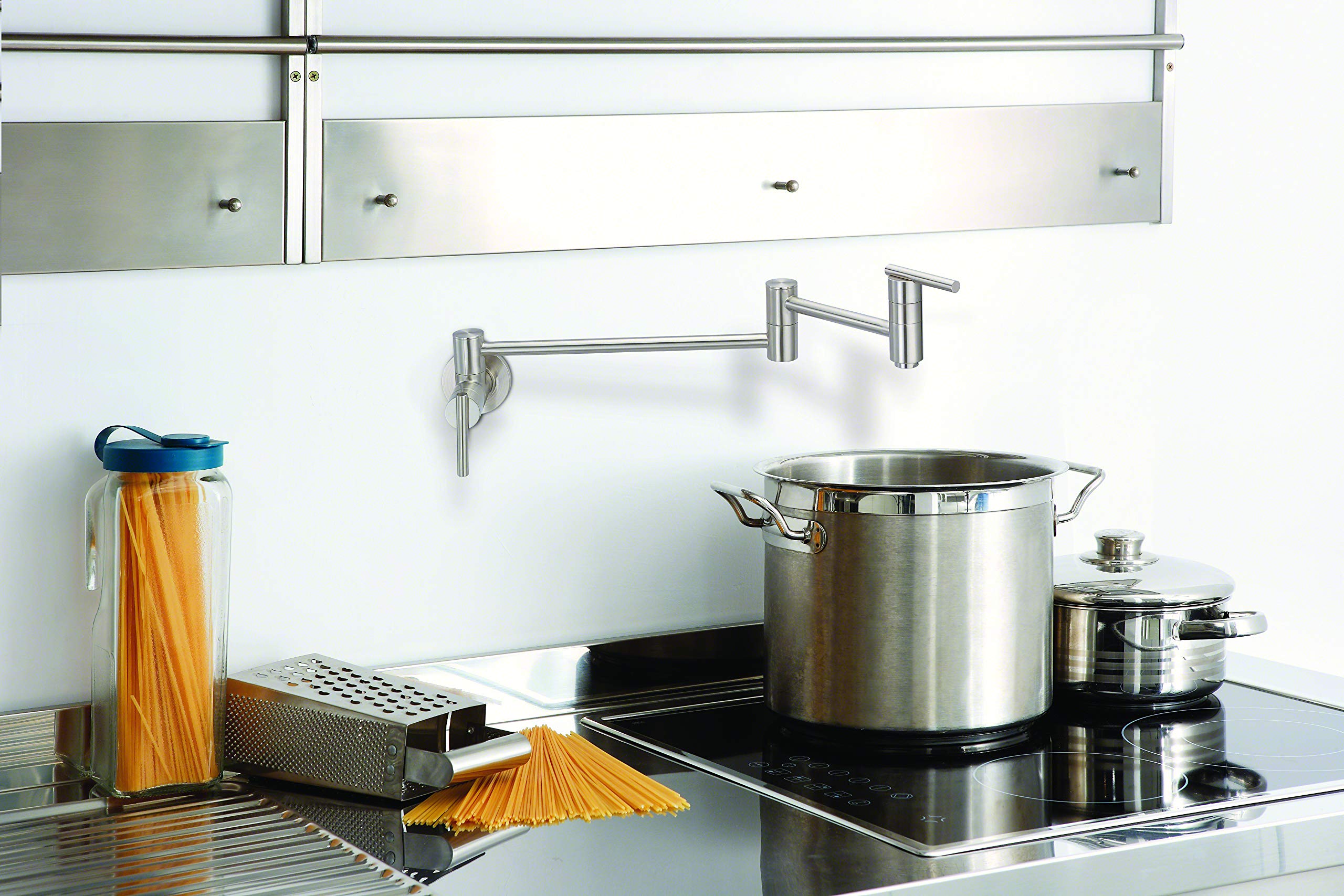 Danze D205058SS Parma Wall Mount Pot Filler Faucet - Stainless Steel - Commercial Grade Kitchen Sink Faucet for Easy Pot Filling - Perfect for Home Chefs and Professional Kitchens