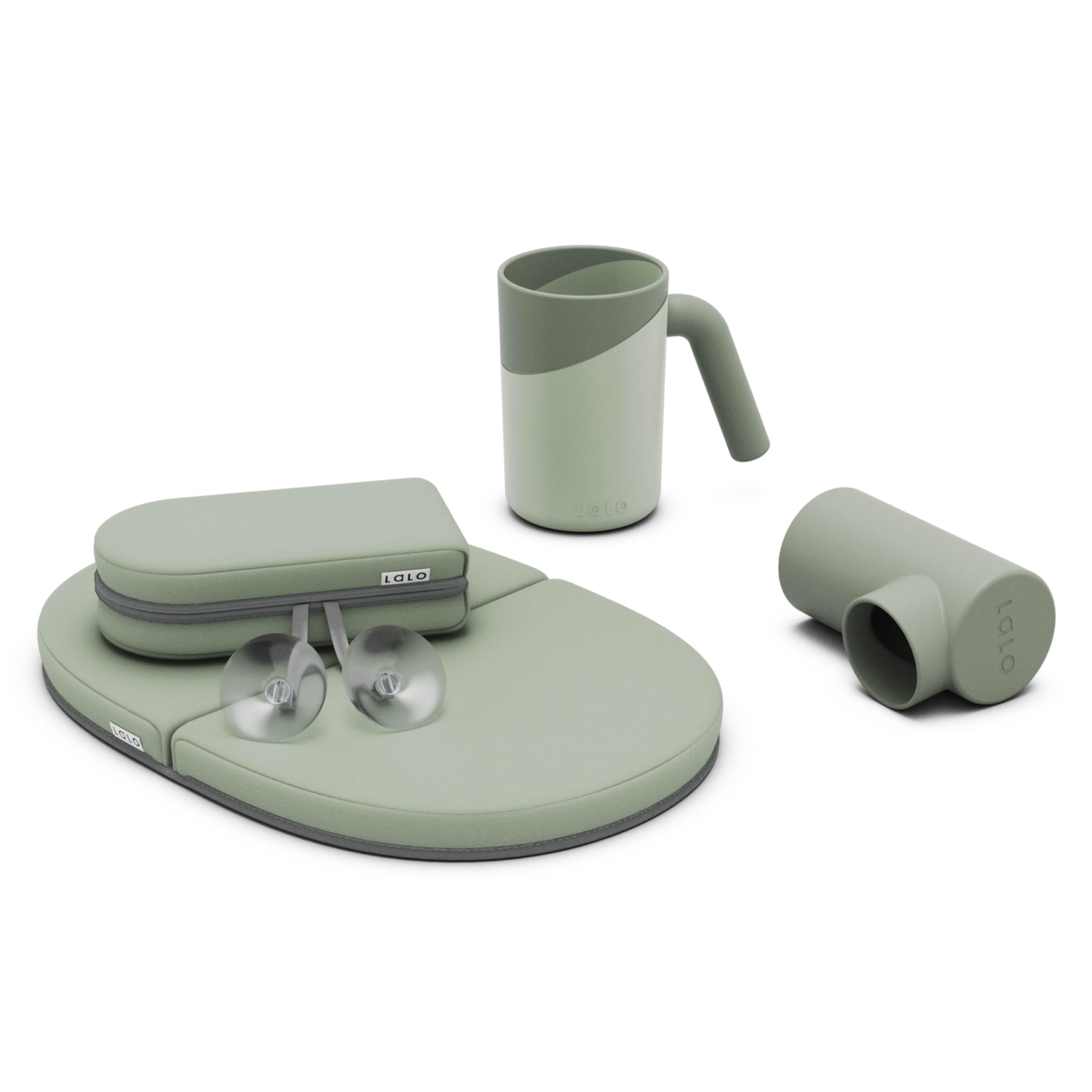 Lalo Baby Bath Essentials Set - Knee & Elbow Saver, Rinse Cup & Spout Cover - Safe, Durable & Easy-to-Clean Infant Bathing Accessories for Newborns & Toddlers - Perfect for Bathtime Safety & Comfort in Sage Green