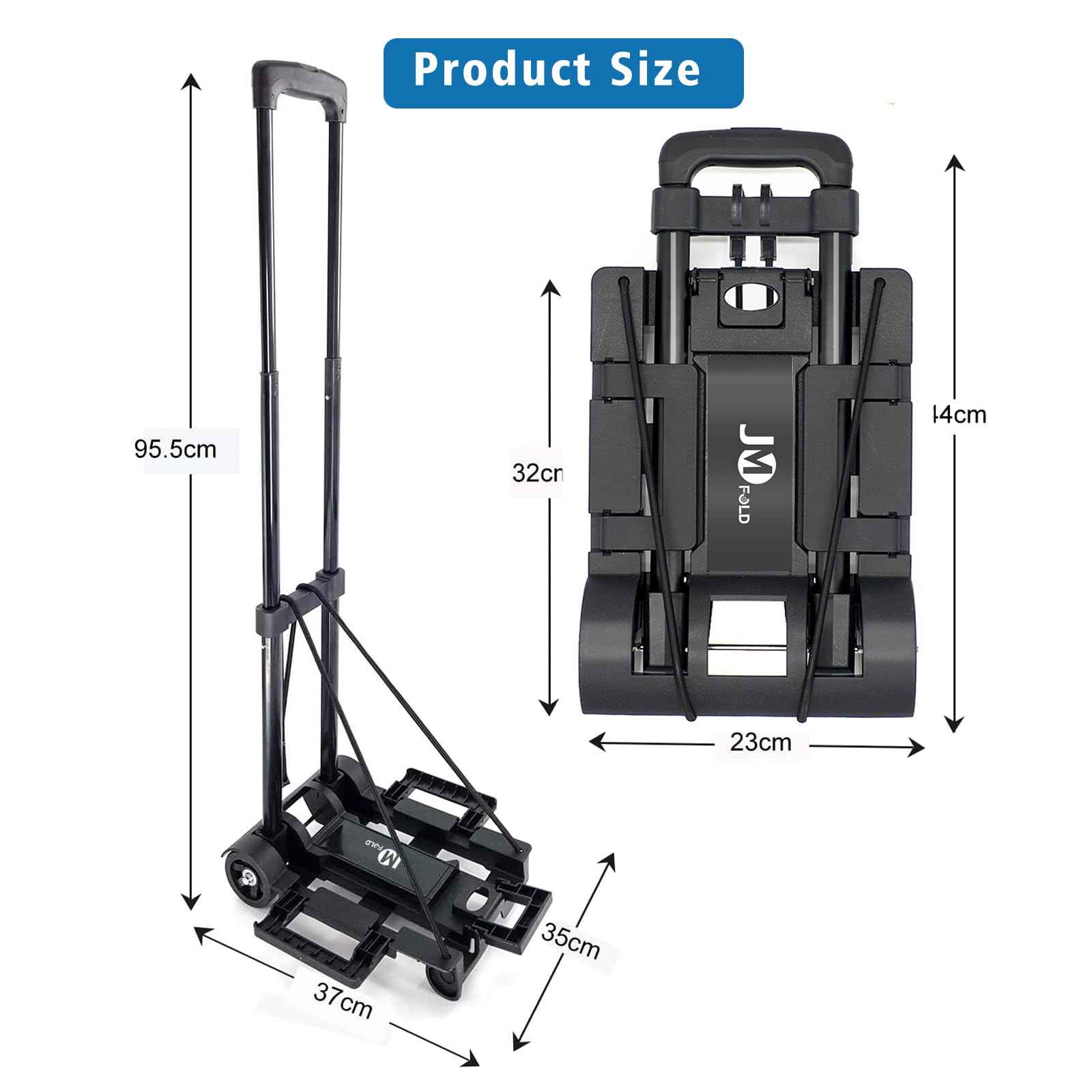 70 lbs Heavy Duty Folding Hand Truck Dolly with 2 Wheels - Compact Foldable Luggage Cart with Expandable Chassis, Converts to Backpack for Easy Storage - Perfect for Airport Travel, Office Moving, Grocery Shopping & Warehouse Use (Black Steel Frame)