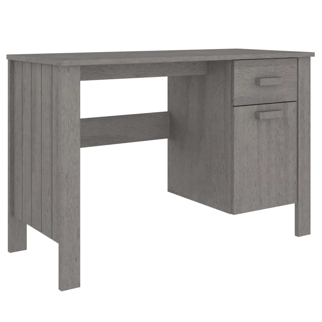 Modern Solid Wood Pine Office Desk with Drawer - HAMAR Light Gray Computer Writing Table for Home & Workspace | Durable Storage Furniture for Small Office, Study Room & Home Office Setup