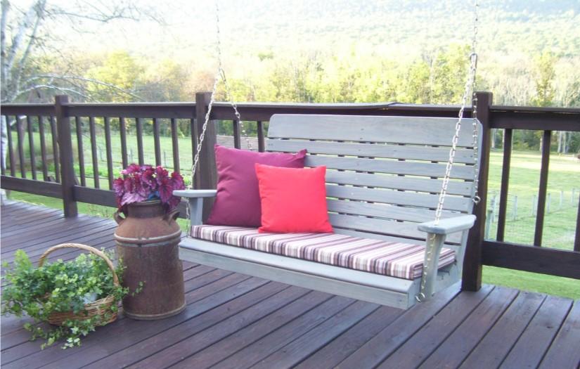 A & L Furniture Pressure Treated Pine Highback Porch Swing - Outdoor Patio Garden Bench for Relaxing in Backyard, Deck or Porch