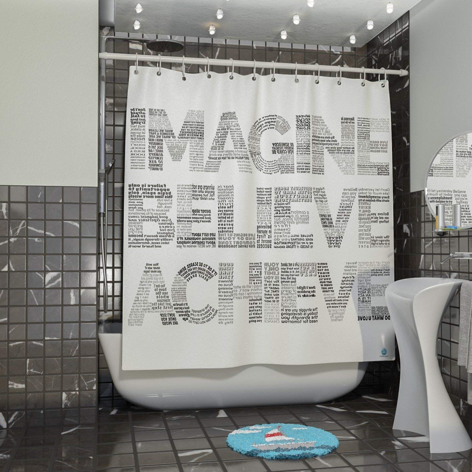 Motivational 2-in-1 Shower Curtain with 145 Inspirational Quotes - Positive Vibes Gym & Bathroom Decor in Black and White Unique Design - Perfect for Home, Fitness Enthusiasts & Self-Improvement