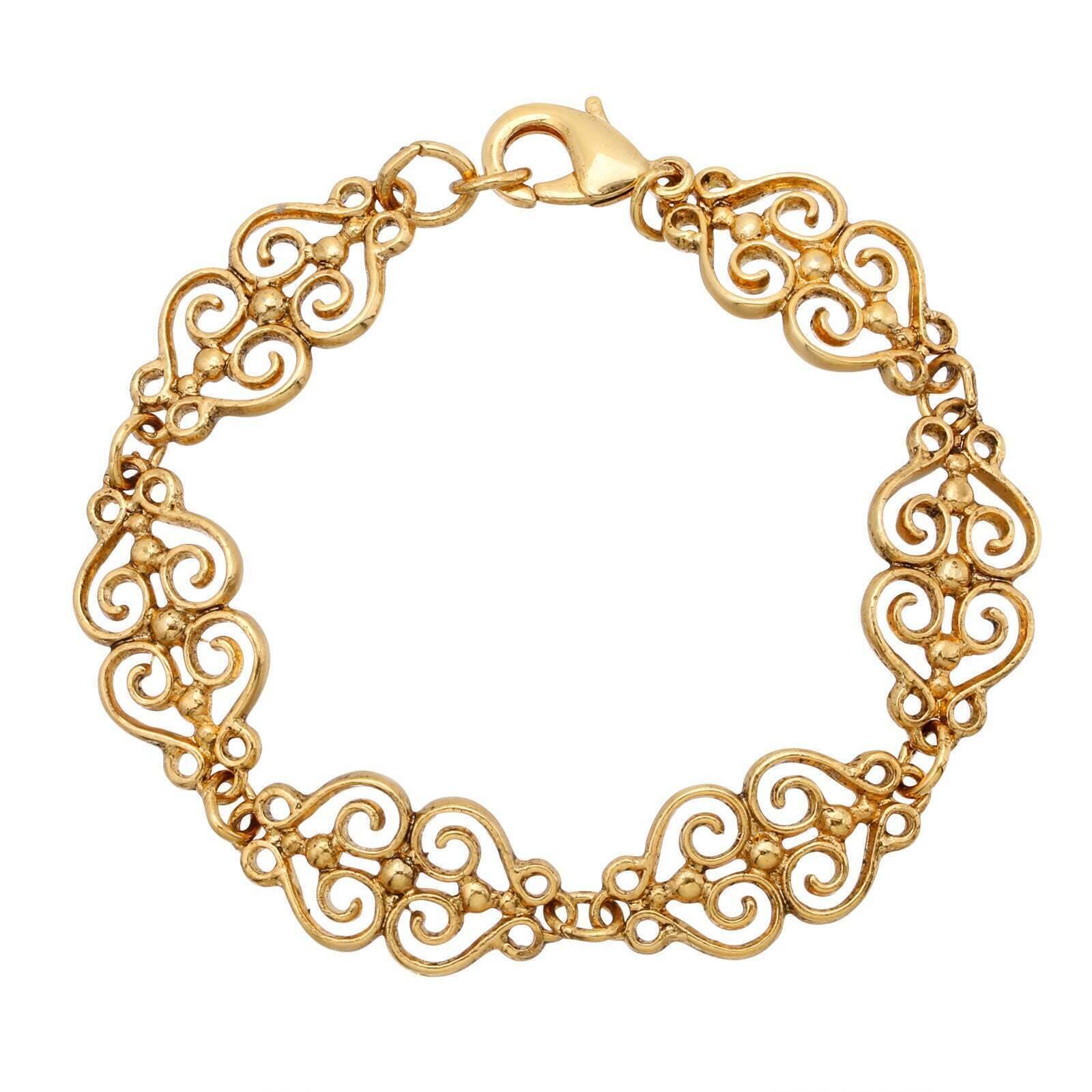 1928 Jewelry Gold Heart Filigree Bracelet for Women - Vintage Inspired Delicate Chain Bracelet - Perfect for Valentine's Day, Anniversary Gifts & Special Occasions