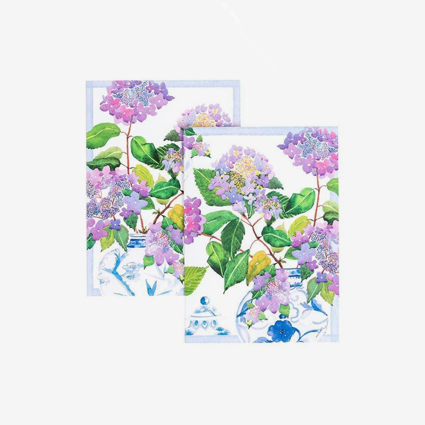 Caspari Hydrangeas and Porcelain Assorted Note Cards - Elegant Floral Stationery for Thank You Notes, Greetings & Special Occasions