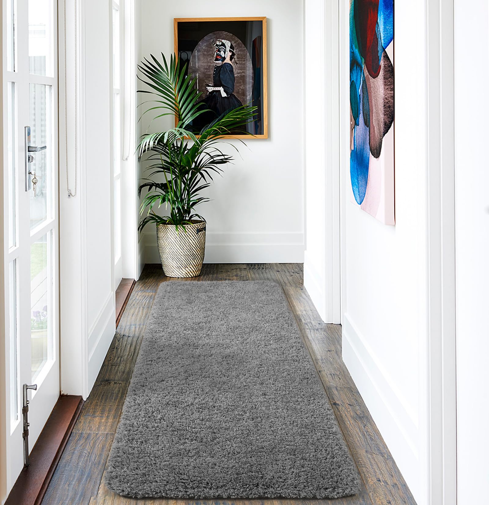 AROGAN 24x60 Inch Luxury Microfiber Bathroom Runner Rug - Super Soft, Absorbent & Non-Slip Shower Mat with Rubber Backing, Quick Dry & Machine Washable - Perfect for Bathroom, Shower Floor & Vanity Area - Grey