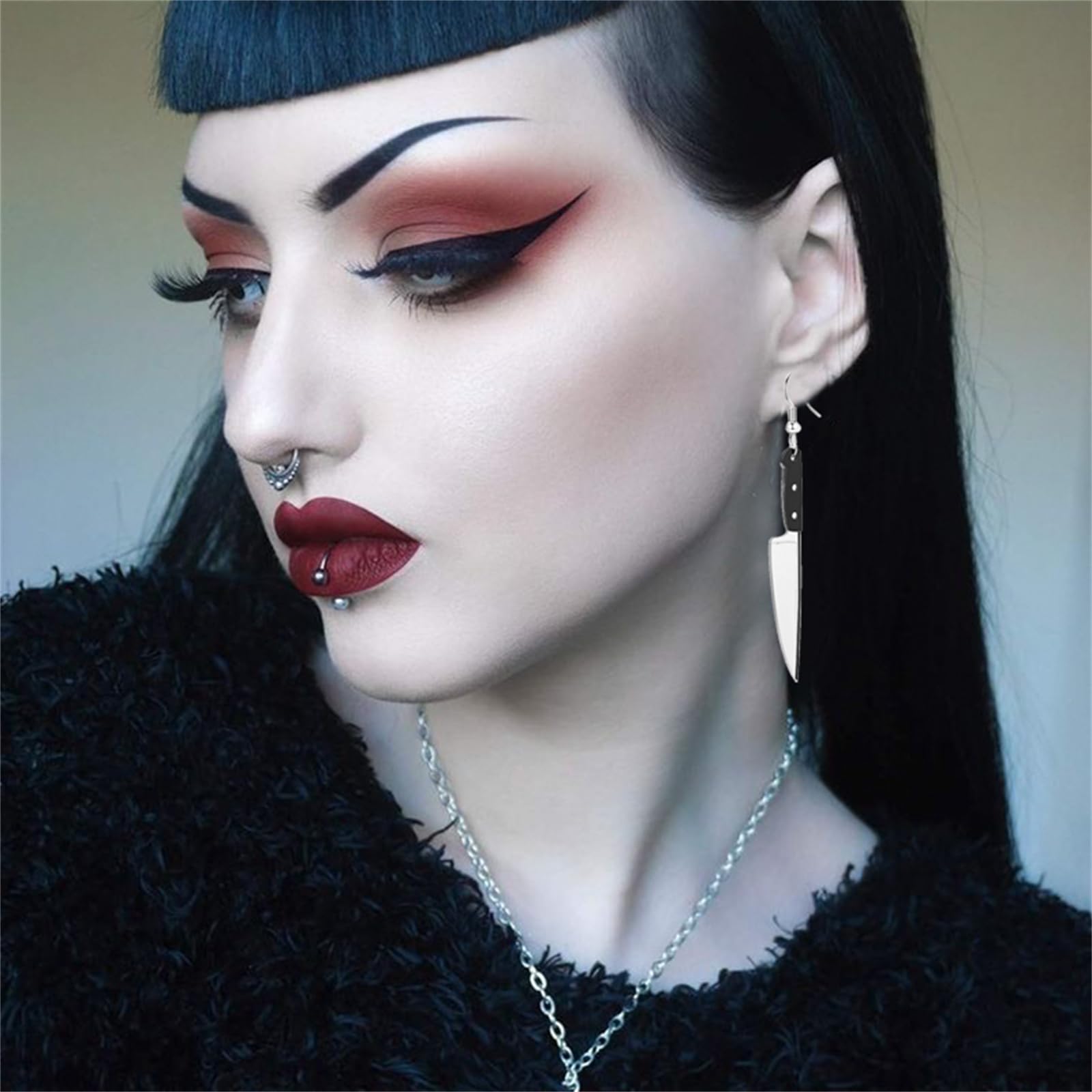 Gothic Horror Skeleton Knife Earrings for Women - Punk Acrylic Dagger Drop Dangle Earrings - Scary Halloween Jewelry (Long Knife) - Perfect for Halloween Parties, Cosplay & Gothic Fashion Accessories