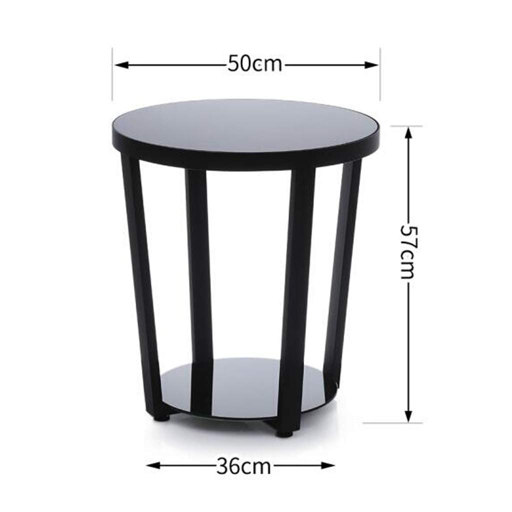 2-Tier Round Glass Top Coffee Table with Storage - Modern Side Table & Bedside Table for Living Room, Bedroom - Black