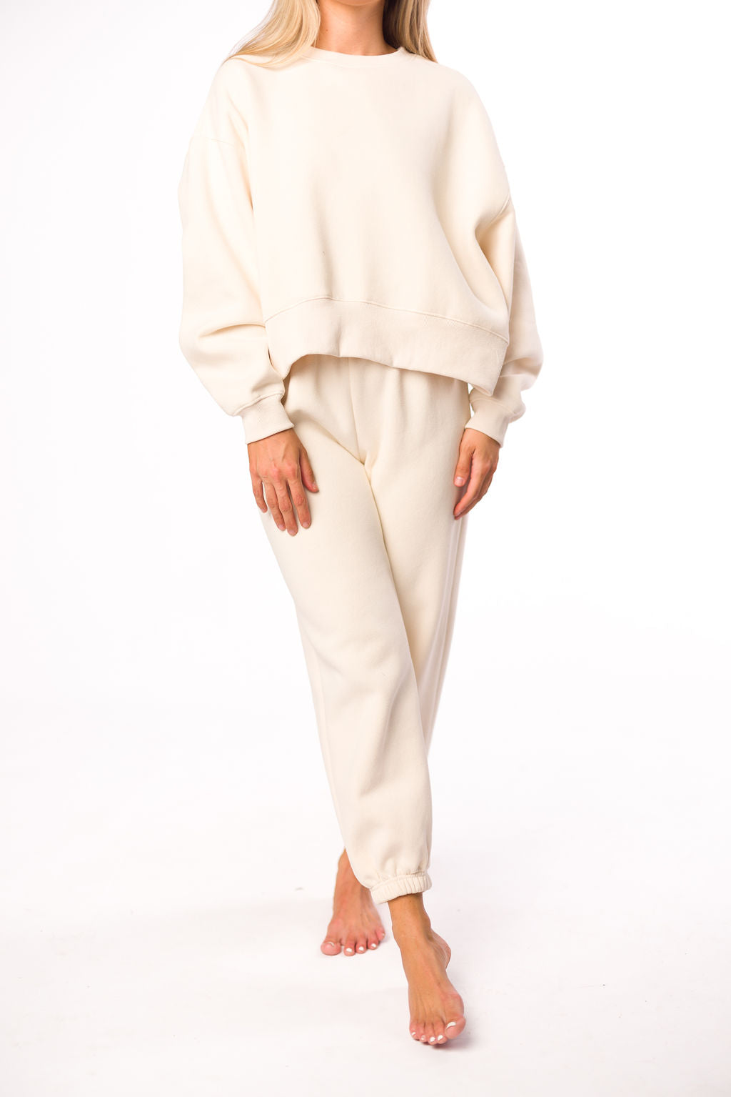 Soft & Cozy Cream Sweatpants for Women - High Waisted Lounge Pants with Pockets - Perfect for Yoga, Running Errands & Relaxing at Home