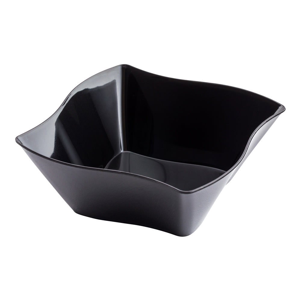 100 Pack 6 oz Square Black Plastic Aqua Bowls with 100 Silver Mini Forks - Perfect for Party Serving, Picnics, and Small Bites