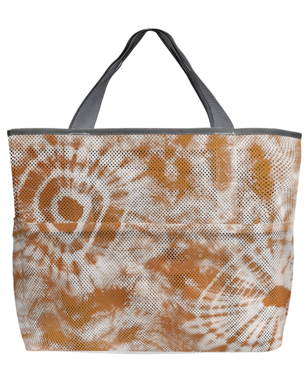 Spiral Tie Dye Mesh Beach Tote Bag - 60L Oversized Colorful Batik Ethnic Style Tote with Pockets | Foldable Lightweight Swim Bag (24x18x8 inches) for Beach, Pool, Grocery Shopping & Travel