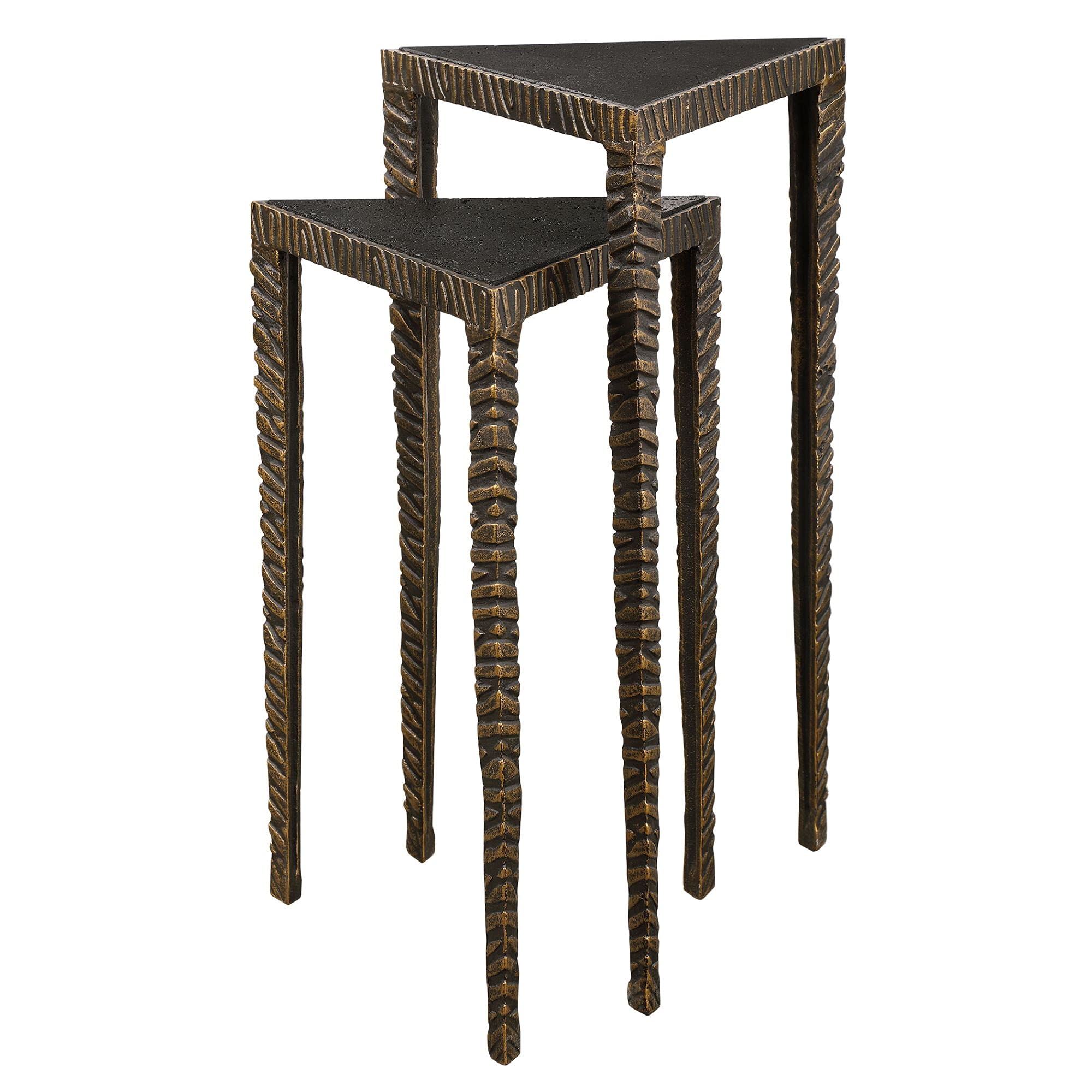 Set of 2 Modern Black and Brown Triangle Side Tables - 23 Inch Accent Tables for Living Room, Bedroom, or Office Decor