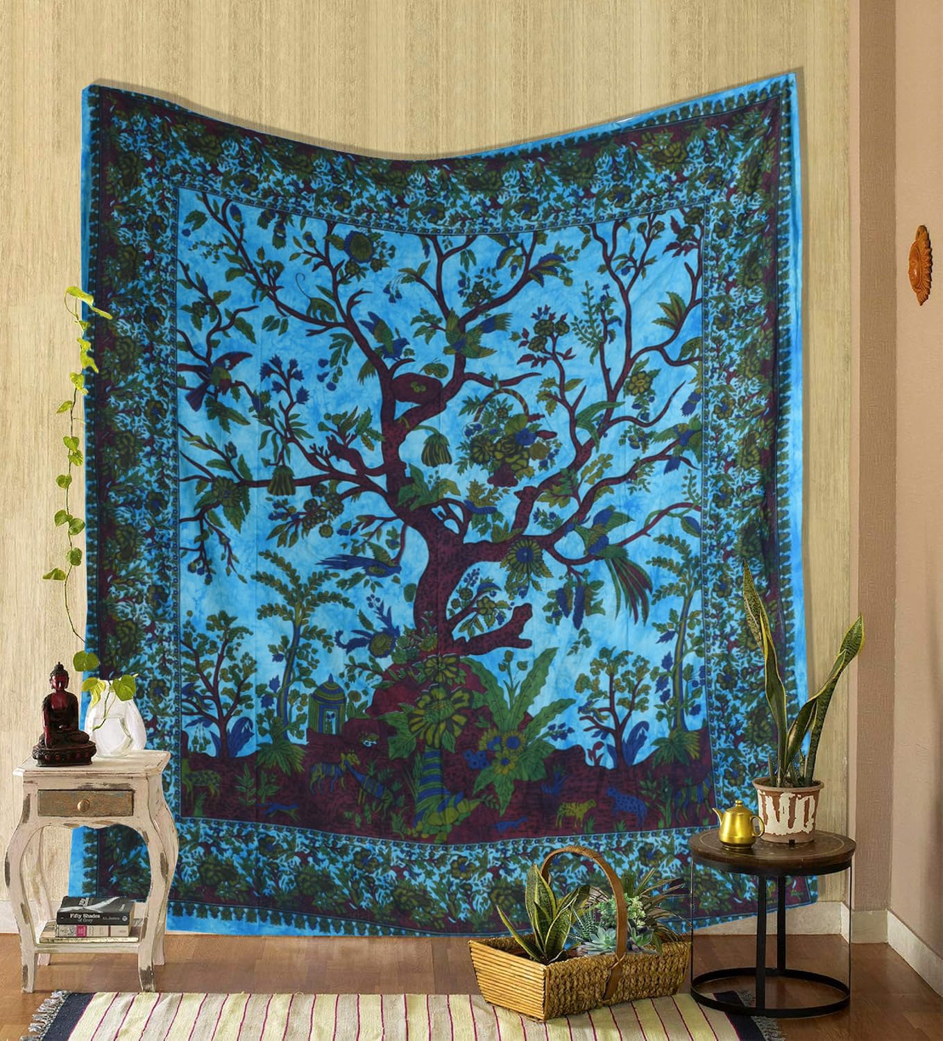Tree of Life Tapestry Wall Hanging - Psychedelic Cotton Bedspread for Hippie Bedroom Decor (85x90 Inch)