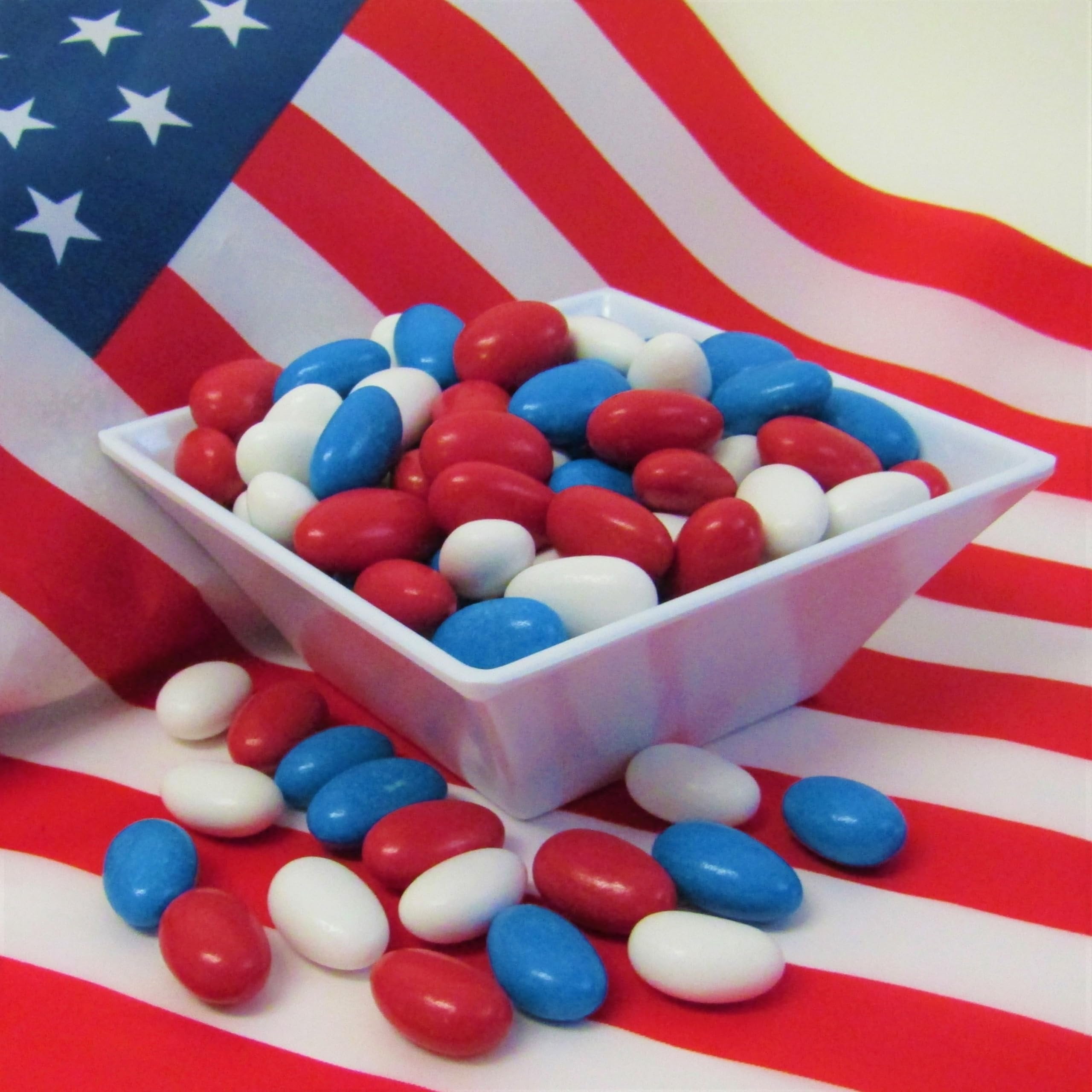 Patriotic Jordan Almonds Medley - 10 lbs Bulk Candy for Weddings, Baby Showers & Patriotic Celebrations | Red White & Blue Almonds