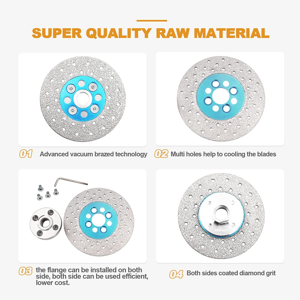 5 Inch 125mm Diamond Granite Cutting Wheel - 2 Pack Vacuum Brazed Angle Grinder Blade with 5/8-11 Thread for Granite, Porcelain, Tile, Stone, Marble & Quartz - Perfect for Grinding, Beveling, Shaping & Rounding in Construction & DIY Projects