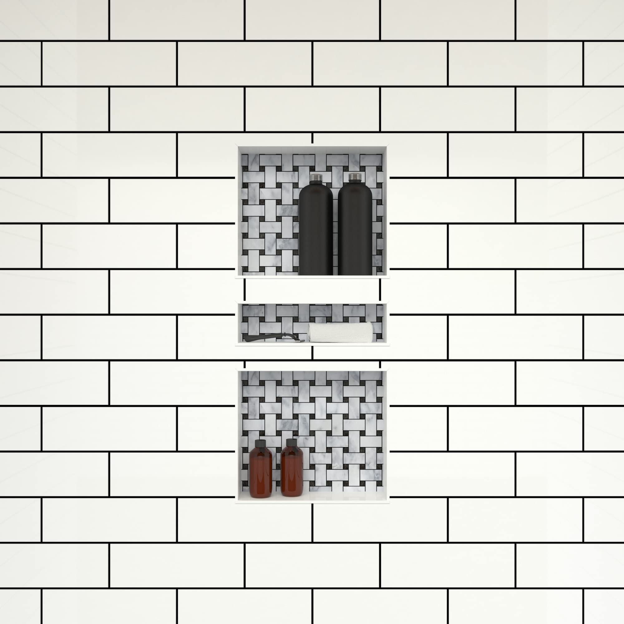 Tile Redi USA RNT1620D-14 Triple Recessed Shower Shelf - 3 Shelves, 34