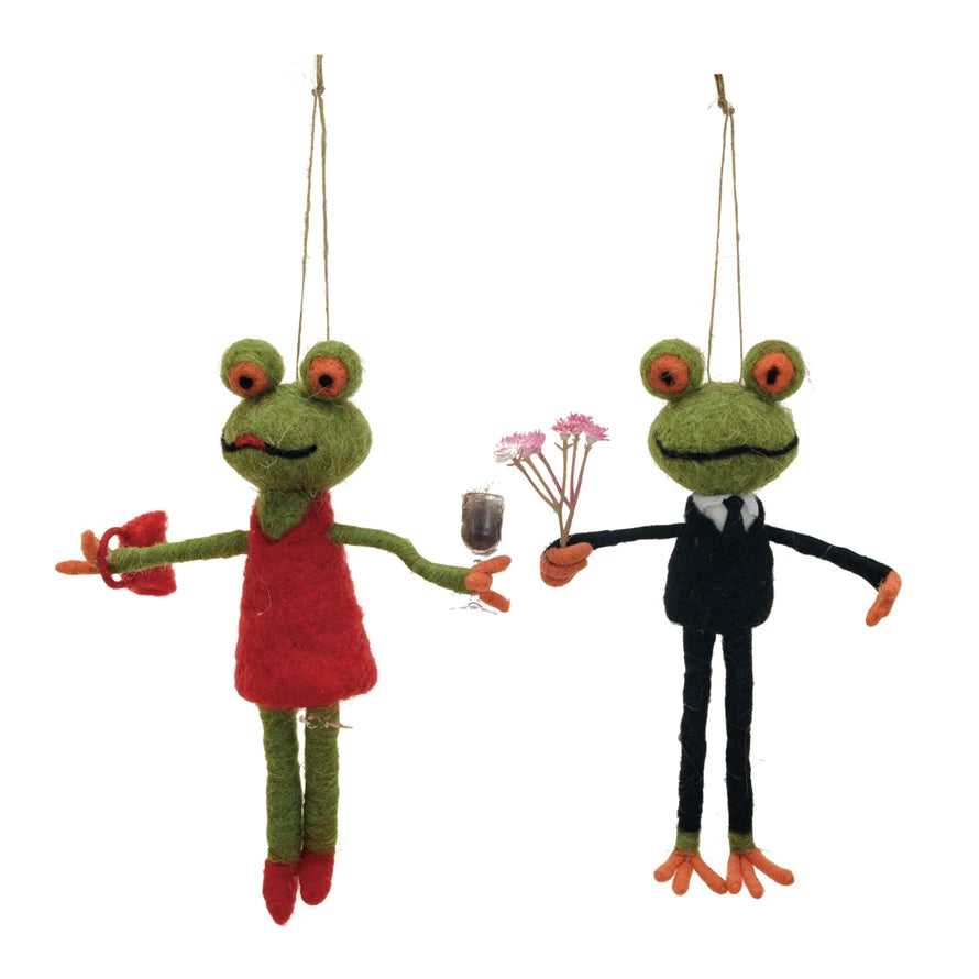 Handmade Wool Felt Frog Christmas Ornament - 2 Adorable Styles for Holiday Tree Decor, Gift Giving & Nursery Room Decoration
