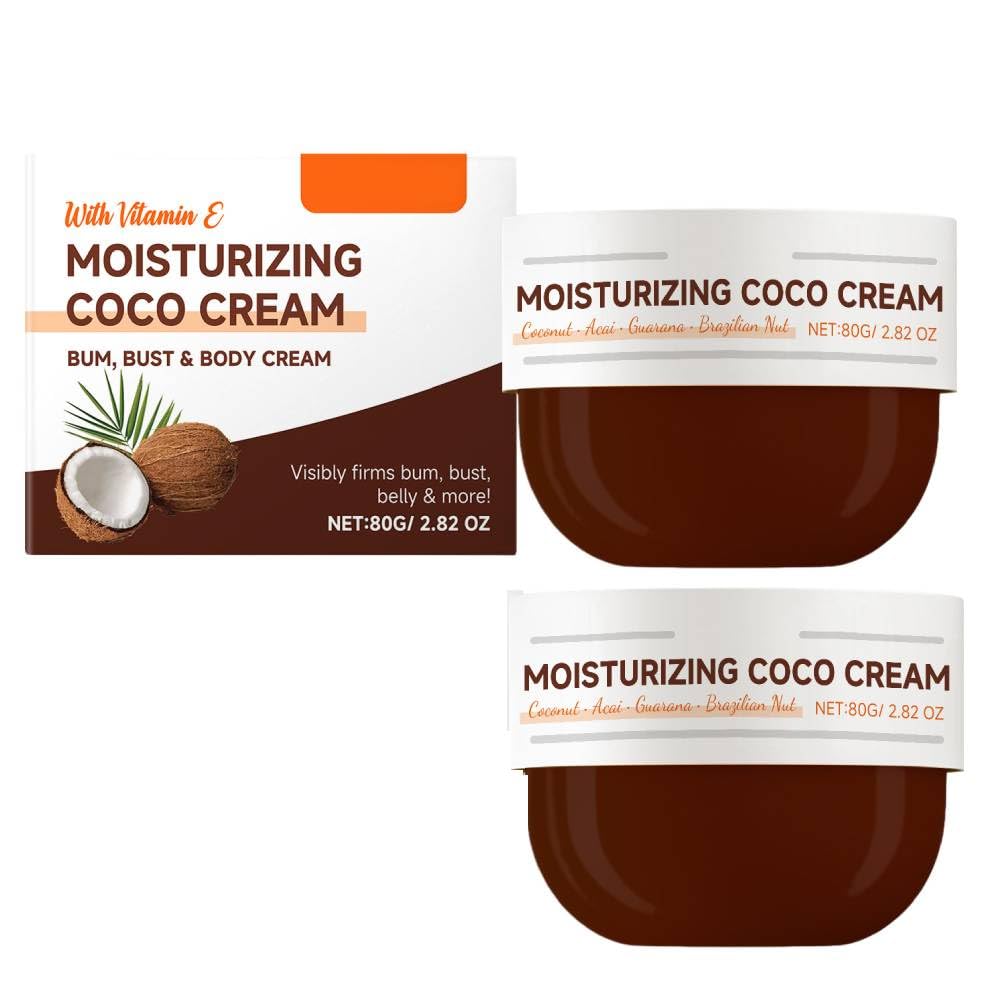 Organic Coconut Body Cream - Deeply Moisturizing & Firming Skin Care for Bum, Bust & Belly | Natural Hydrating Cream with Nourishing Ingredients | Perfect for Dry Skin & Post-Pregnancy Care (2 Pack)