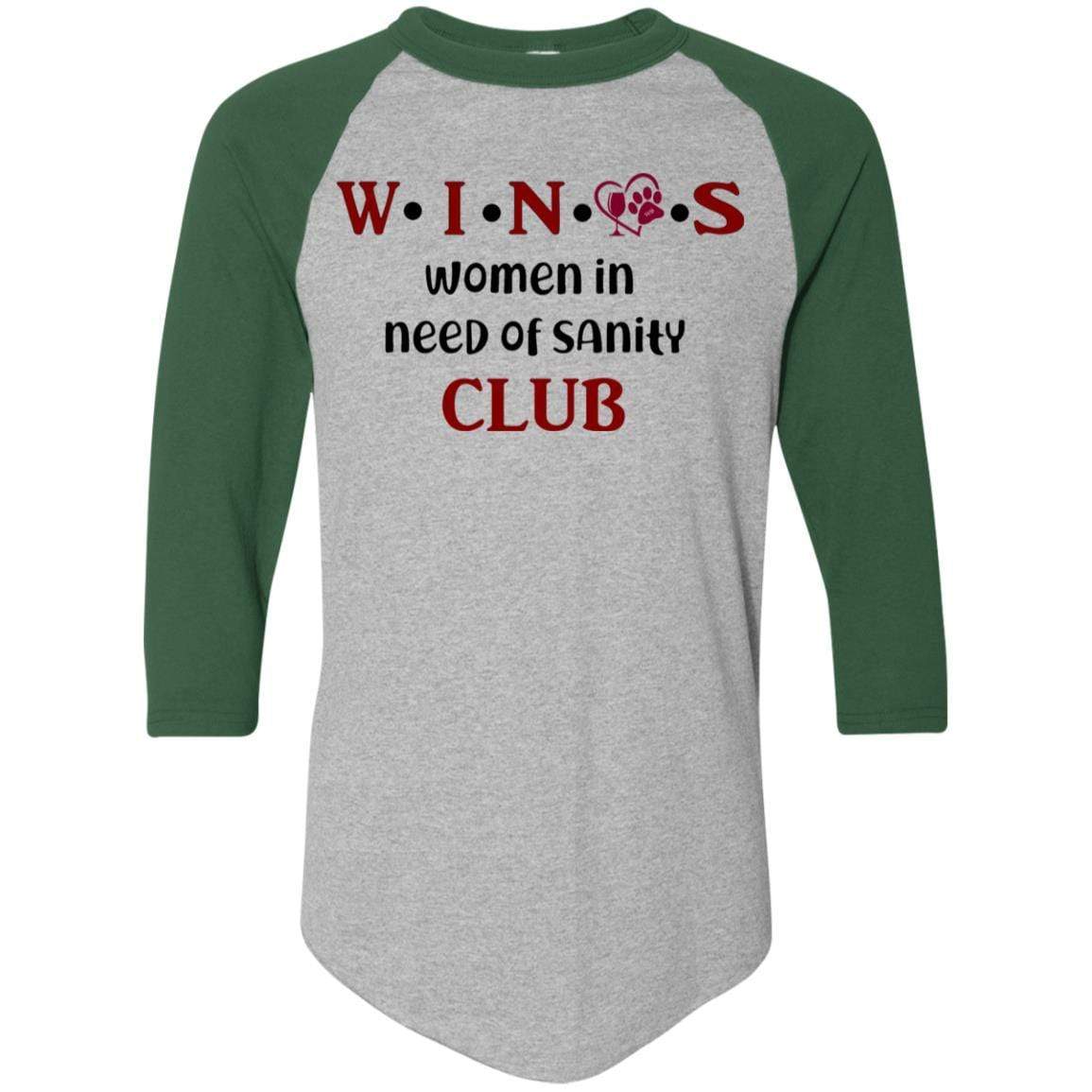 WineyBitches.Co WINOS Club Colorblock Raglan Jersey with Burgundy Lettering - Perfect for Wine Tasting Parties, Girls' Night Out & Casual Wear