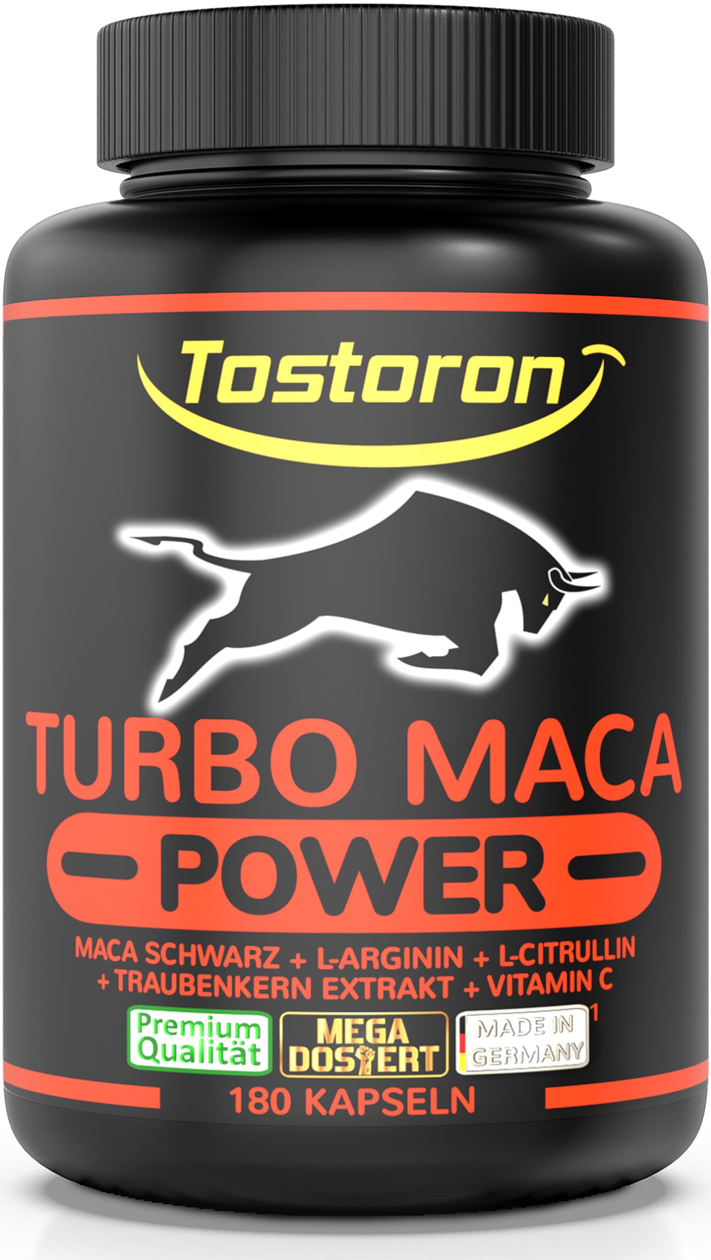 Tostoron TURBO MACA POWER High Potency - 180 Capsules L-Arginine AKG + L-Citrulline Malate, BLACK MACA, Grape Seed Extract, Vitamin C - 1 Bottle (1x155g) - Boost Energy, Stamina & Performance for Workouts & Intimacy