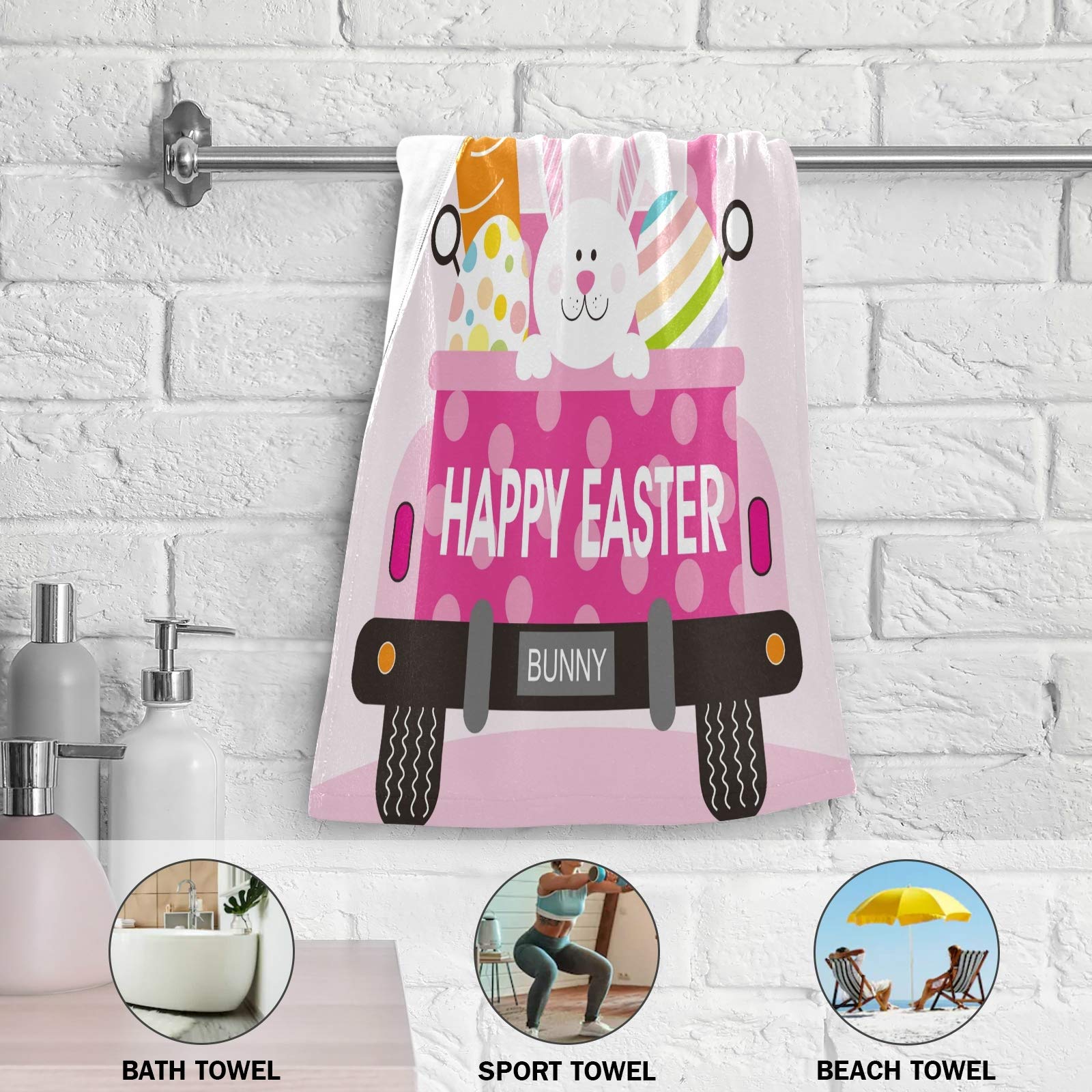 Easter Truck Bunny Egg Hand Towel Set of 2 - Soft Washcloth for Bathroom, Kitchen & Home Decor - 28.3x14.4 Inch - Perfect for Easter Decorations, Gift Giving & Spring Home Styling