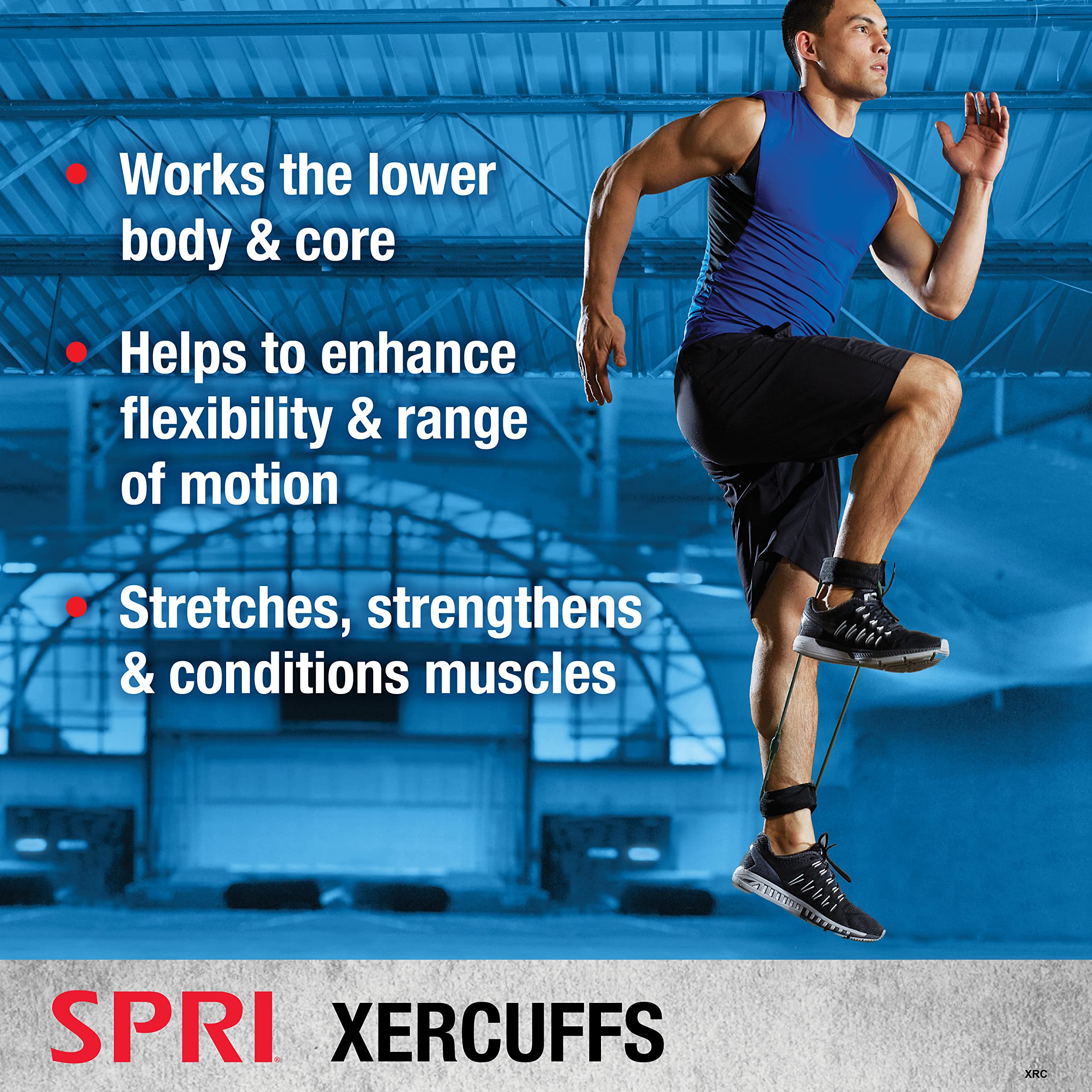 SPRI Xercuff Leg Resistance Band with Non-Slip Padded Ankle Cuffs - Adjustable Exercise Cord for Strength Training, Physical Therapy & Home Gym Workouts - Perfect for Pilates, Yoga, Rehabilitation & Fitness Routines