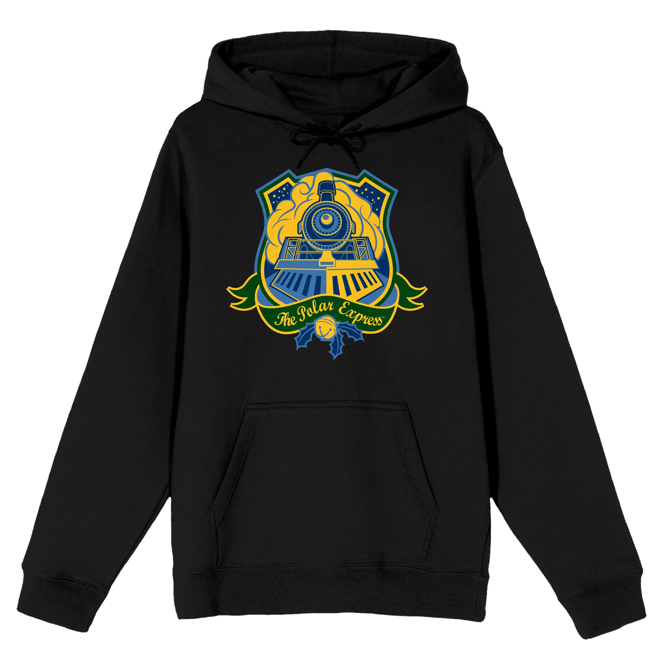 Bioworld The Polar Express Steam Locomotive Men's Black Hooded Sweatshirt | Christmas Movie Merchandise | Cozy Winter Wear for Train Enthusiasts & Holiday Gifts