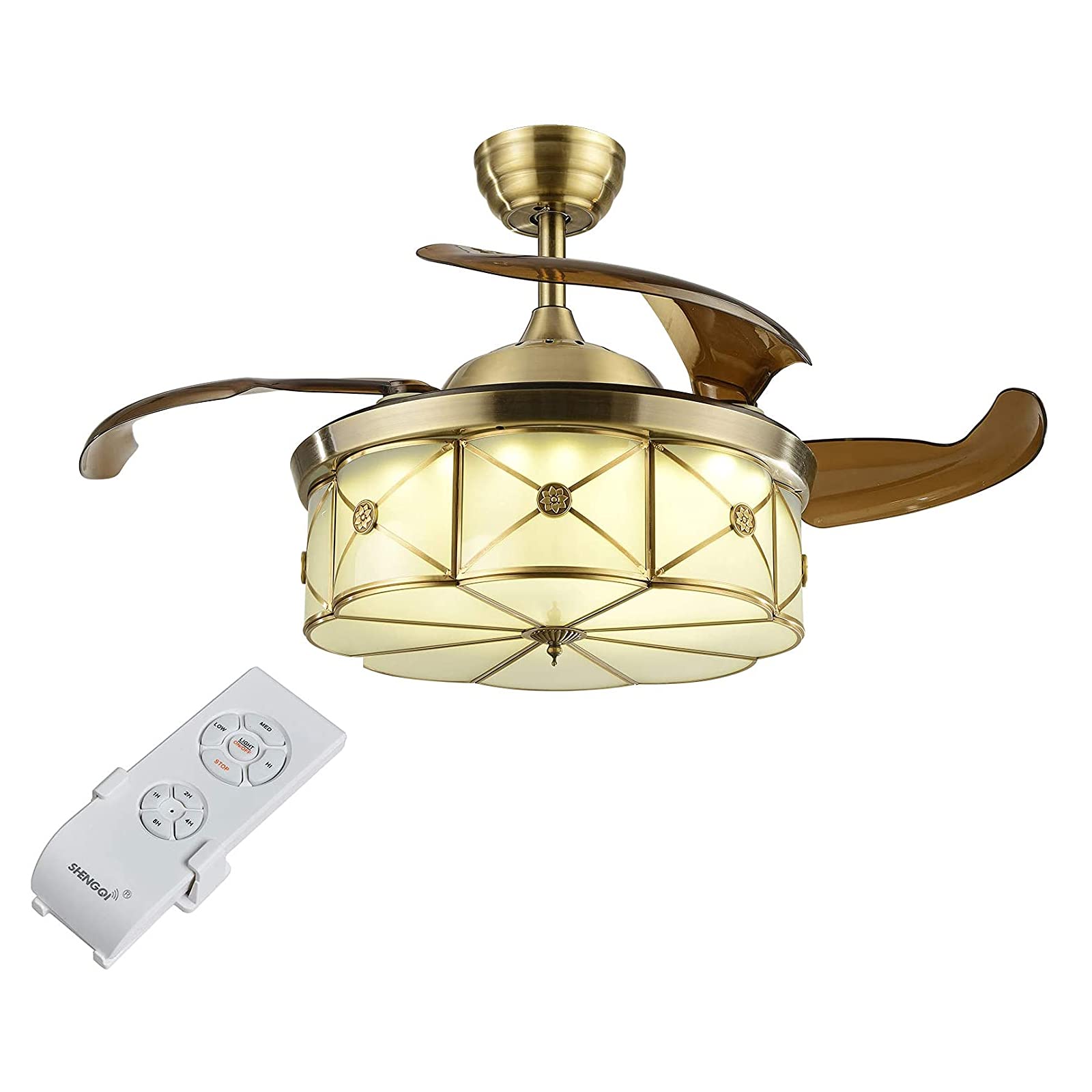 36 Inch LED Ceiling Fan with Light & Remote Control - 3 Speed Settings & 3 Color Temperatures, Retractable Blades for Bedroom, Living Room & Kitchen | Modern Floral Design for Home Cooling & Ambient Lighting