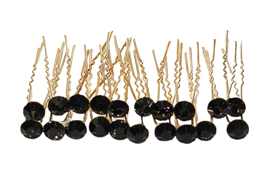 Crystal Studded Round Hair Bun Pins - 20 Pack Black Juda Hair Pins for Women & Girls | Elegant Hair Accessories for Weddings, Parties & Everyday Styling