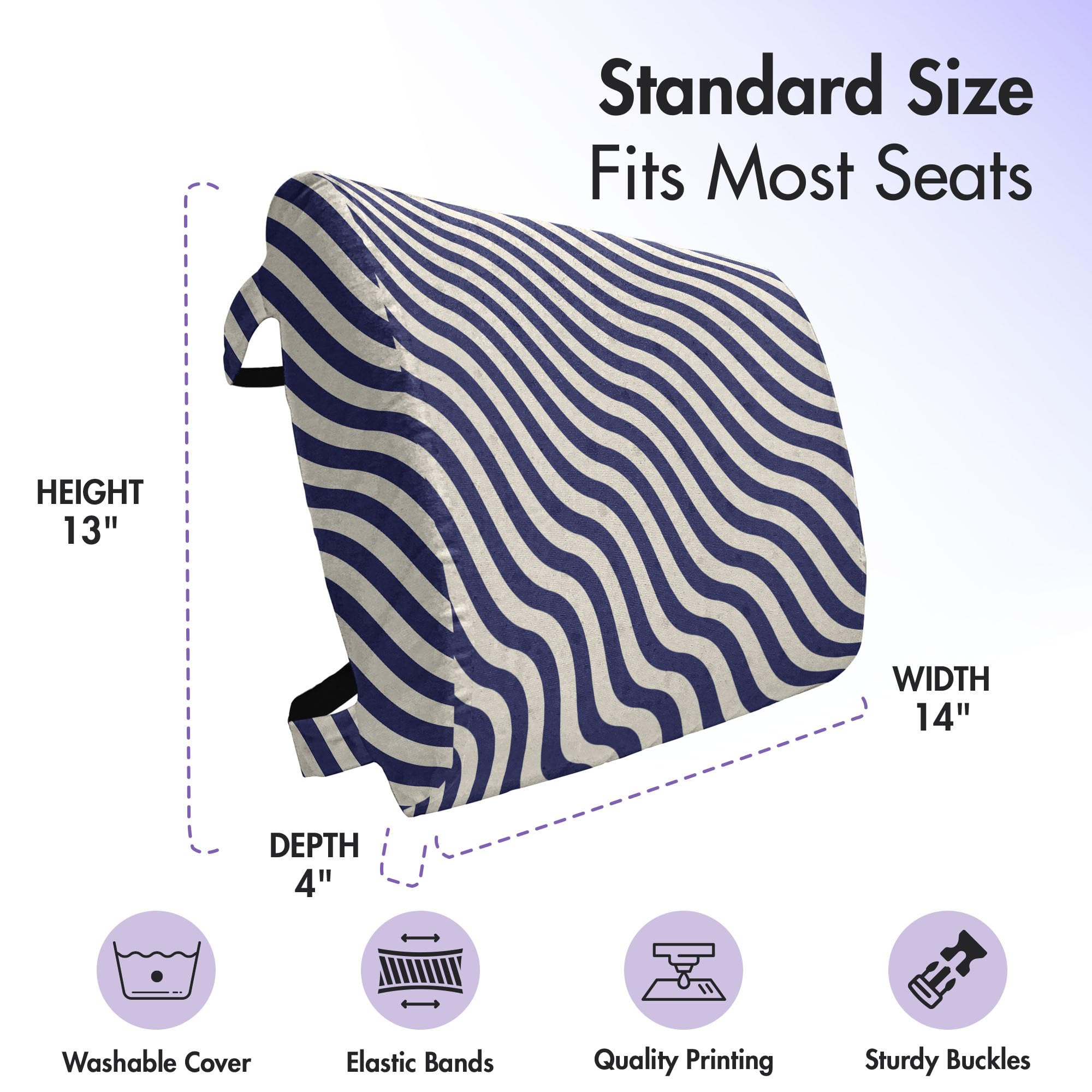 Ambesonne Navy Blue Lumbar Support Pillow with Wave Stripes - High Density Foam for Office Chair & Car Seat - 14x13 Inch Back Cushion (Dark Blue/White) - Perfect for Home Office, Gaming Chair & Long Drives