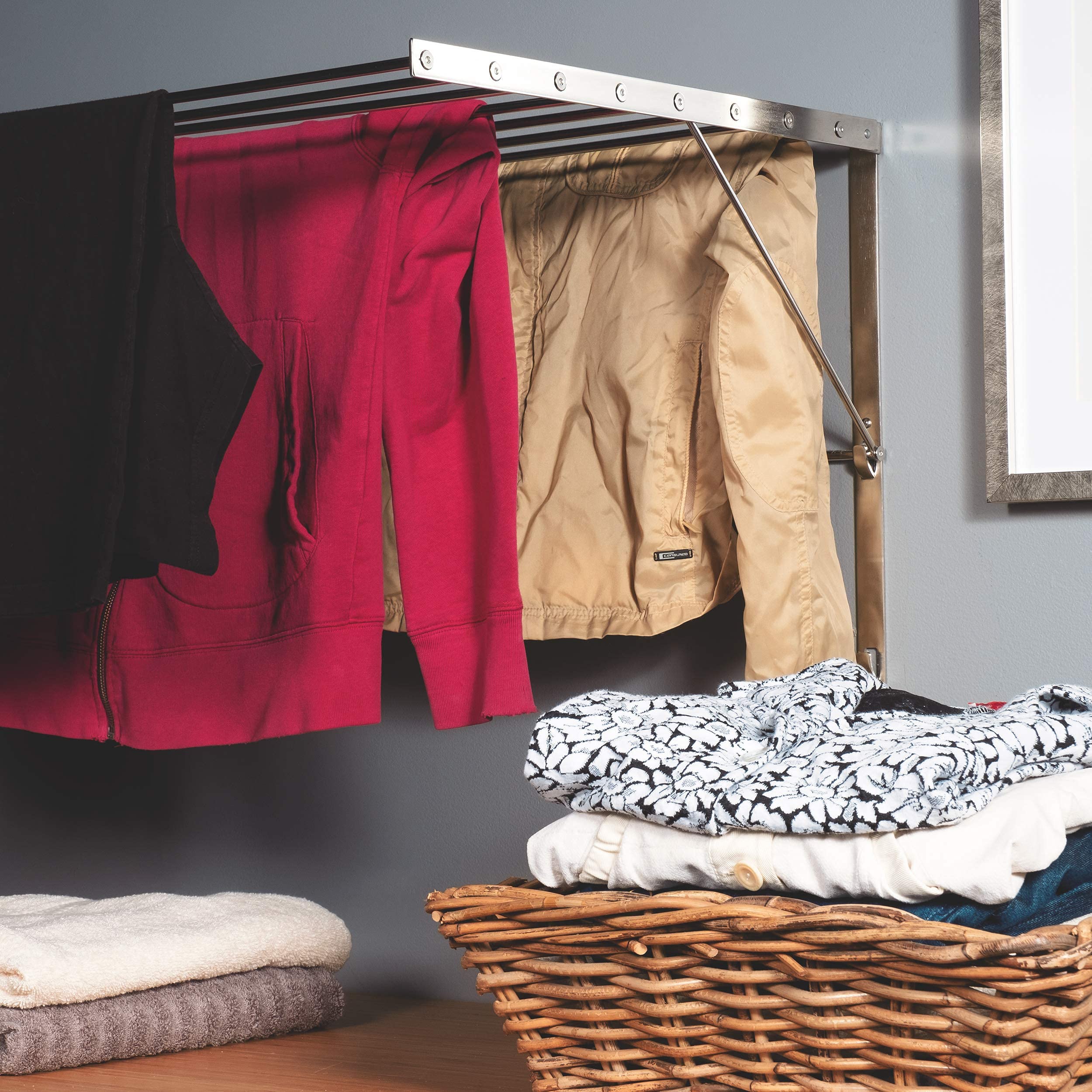 BrightMaison Wall Mount Clothes Drying Rack - Stainless Steel Laundry Organizer with 6.5 Yards Drying Capacity (Set of 2) - Space Saving Solution for Small Apartments, Bathrooms & Laundry Rooms