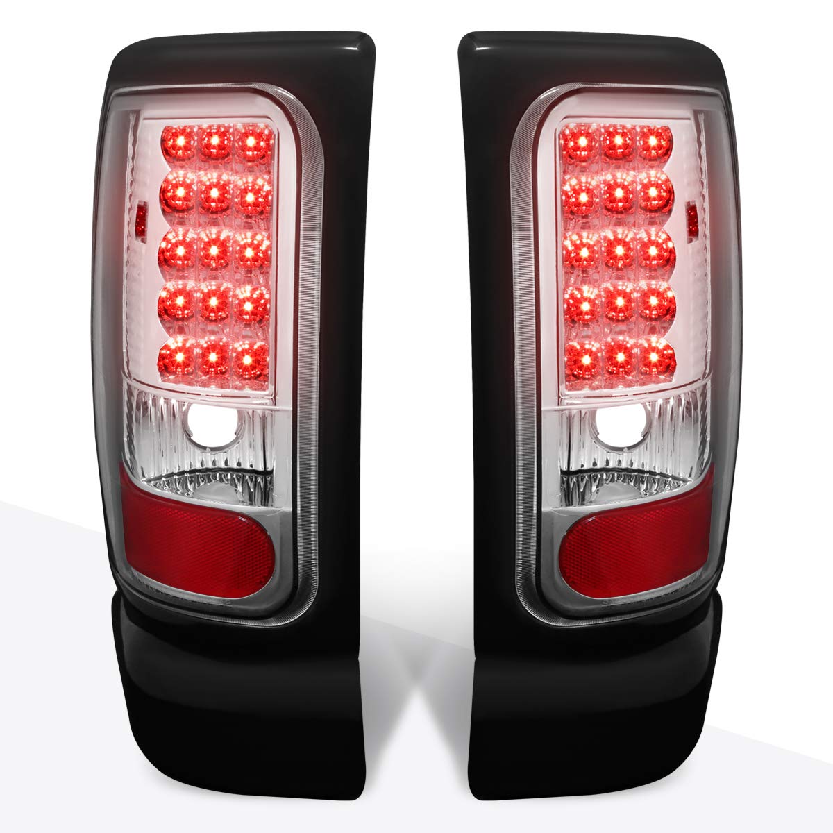 PM PERFORMOTOR Full LED Tail Lights Brake Lamps Assembly for 94-02 Dodge Ram - Chrome Housing & Clear Lens - Enhanced Visibility & Style for Pickup Trucks
