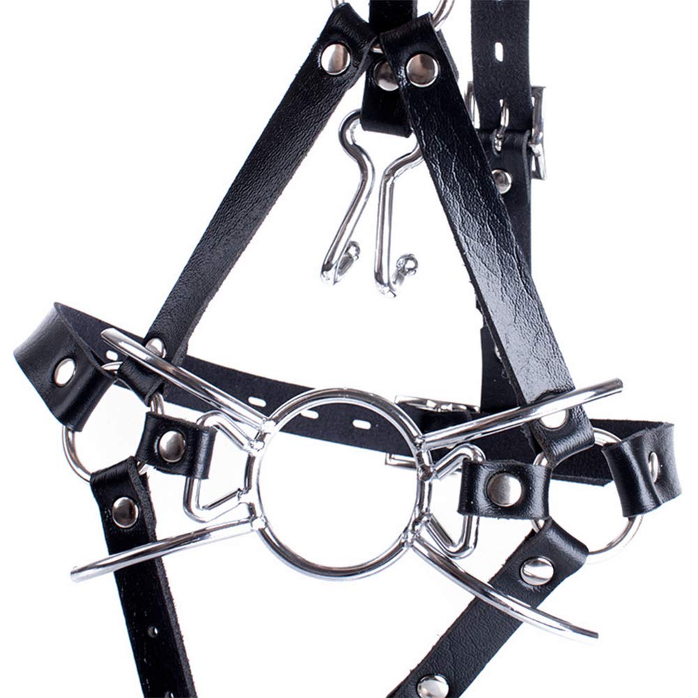 FST Metal Spider Ring Gag with Head Harness & Nose Hook - BDSM Adult Sex Toy for Couples Play - Adjustable Silver BDSM Gear for Dominance & Submission Scenes