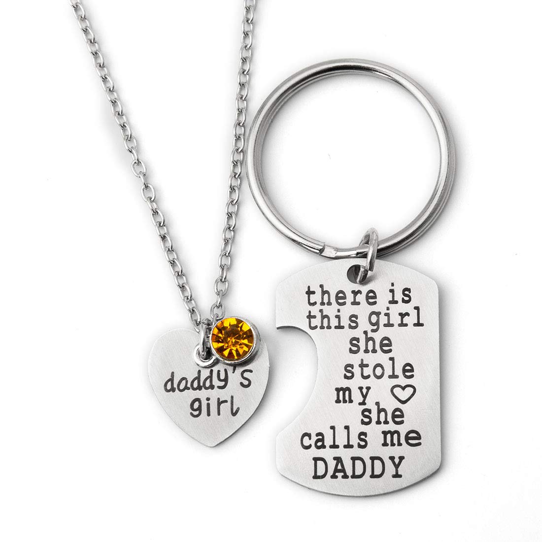 Daddys Girl Birthday Necklace Set - Heart Pendant Jewelry Gift for Dad, Father Daughter Keychain - Perfect for Birthdays, Father's Day & Special Occasions